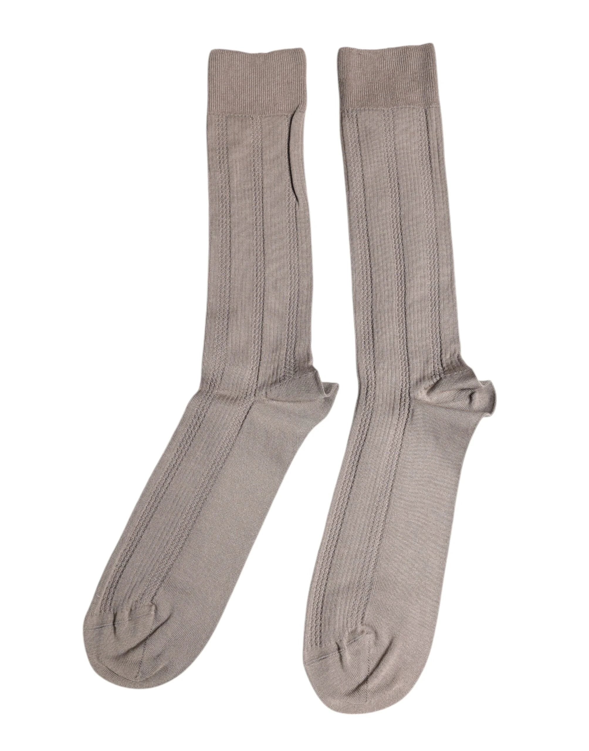 Dolce & Gabbana Brown Cotton Stretch Logo Over Calf Socks by Dolce & Gabbana