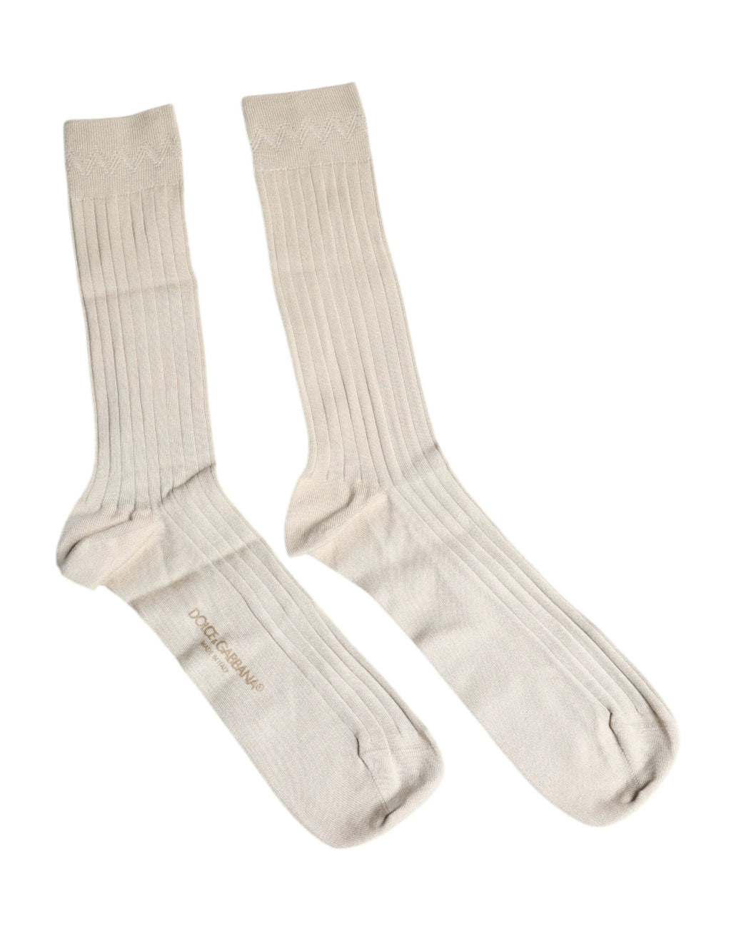 Dolce & Gabbana Beige Cotton Stretch Logo Mid Calf Socks by Dolce & Gabbana