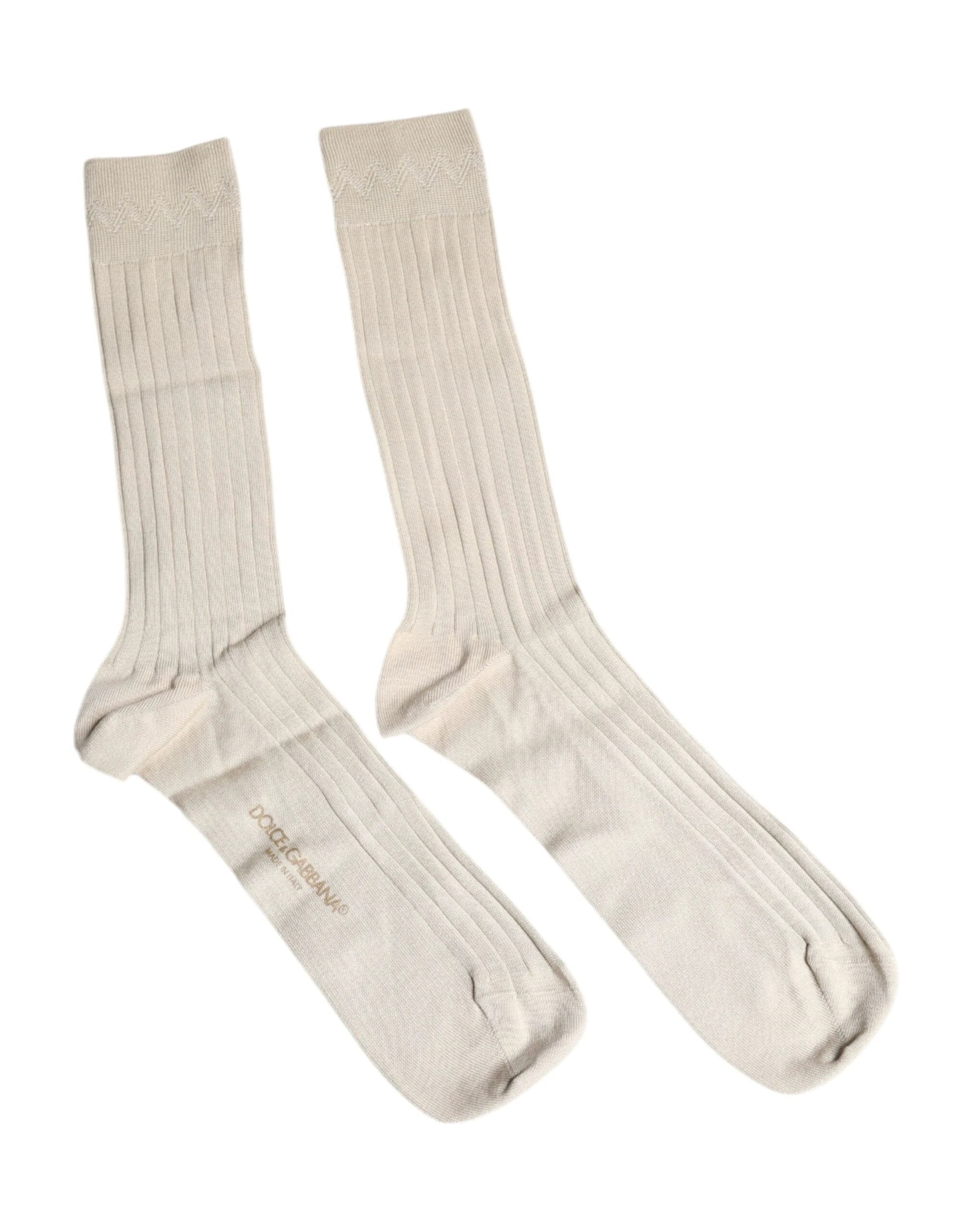 Dolce & Gabbana Beige Cotton Stretch Logo Mid Calf Socks by Dolce & Gabbana