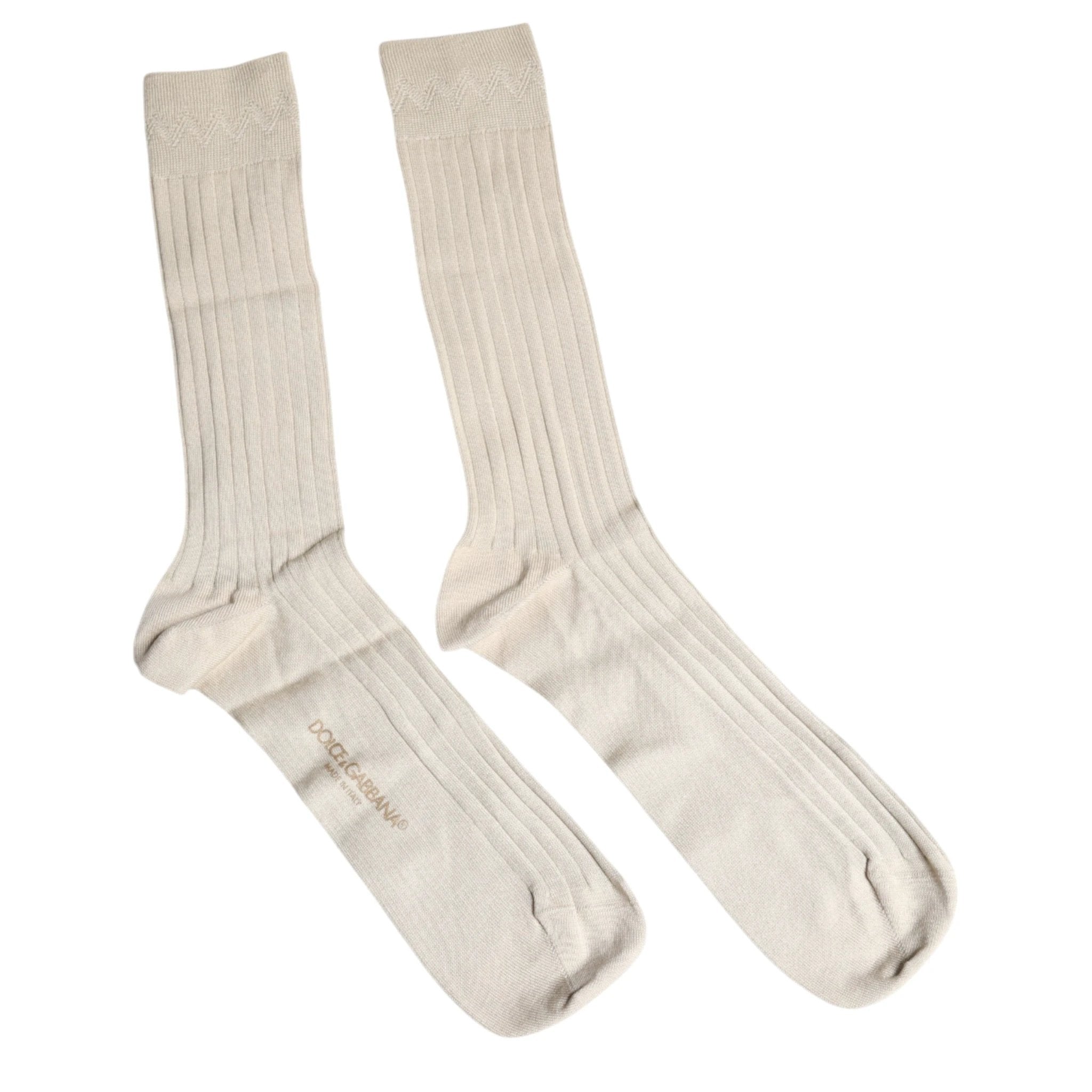 Dolce & Gabbana Beige Cotton Stretch Logo Mid Calf Socks by Dolce & Gabbana