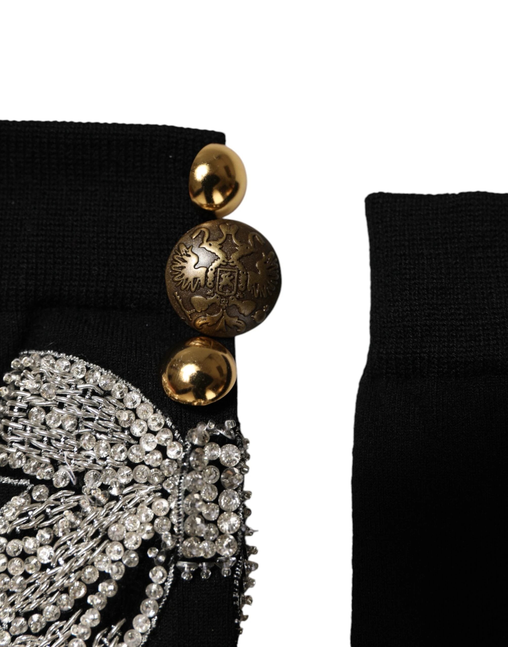 Dolce & Gabbana Black Knit Floral Crystal Embellishment Socks by Dolce & Gabbana