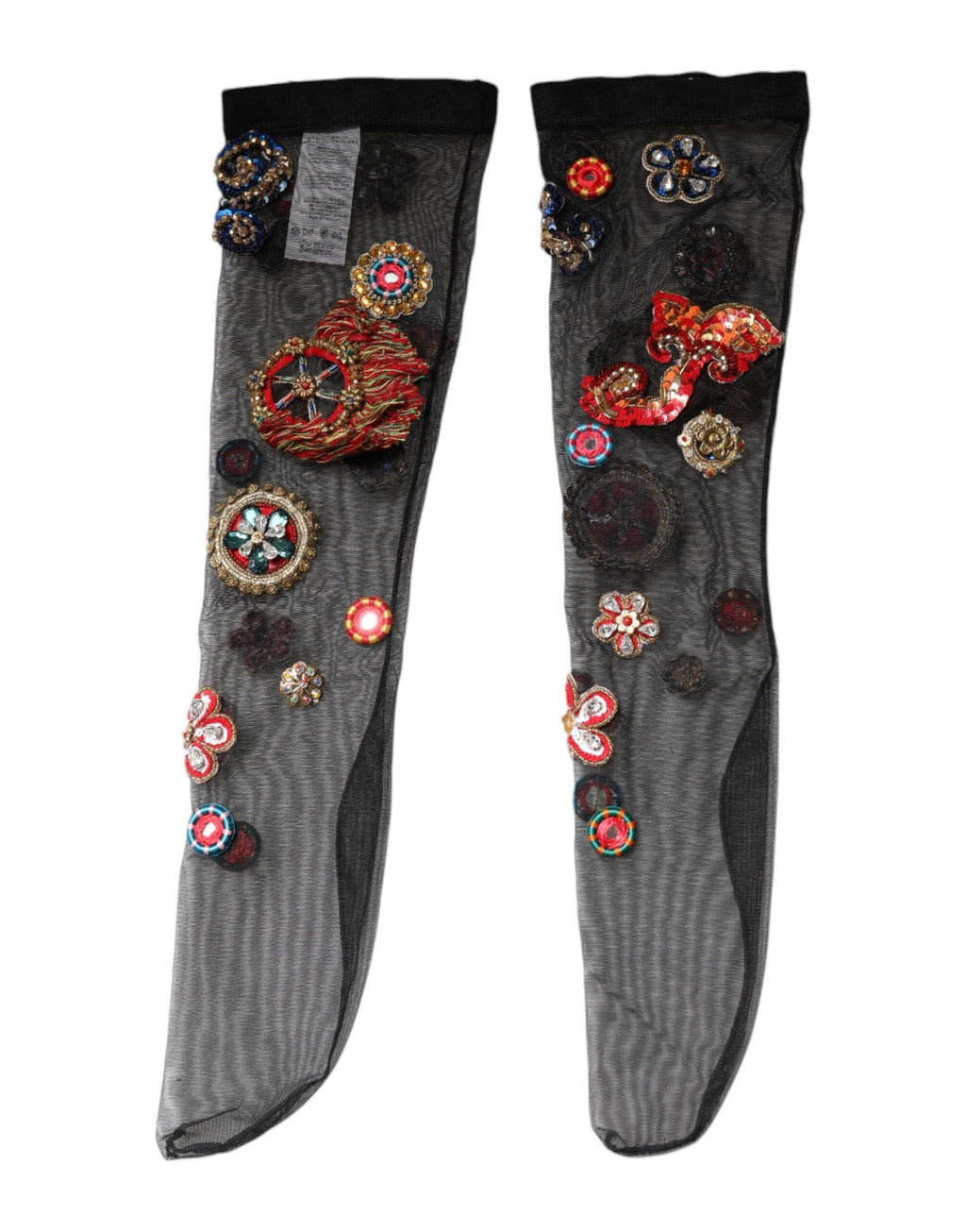 Dolce & Gabbana Black Stretch Carretto Crystal Stockings Socks by Dolce & Gabbana