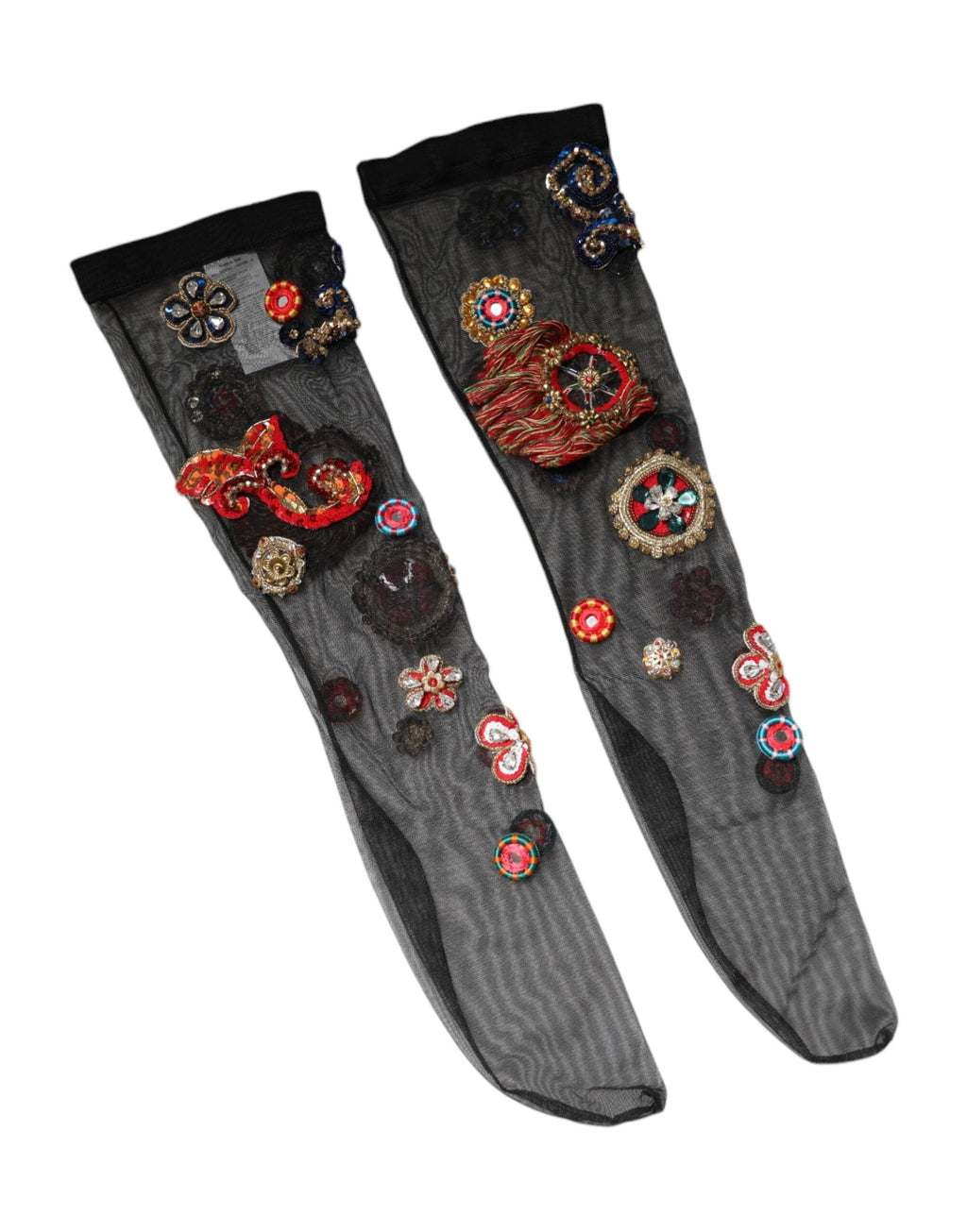 Dolce & Gabbana Black Stretch Carretto Crystal Stockings Socks by Dolce & Gabbana