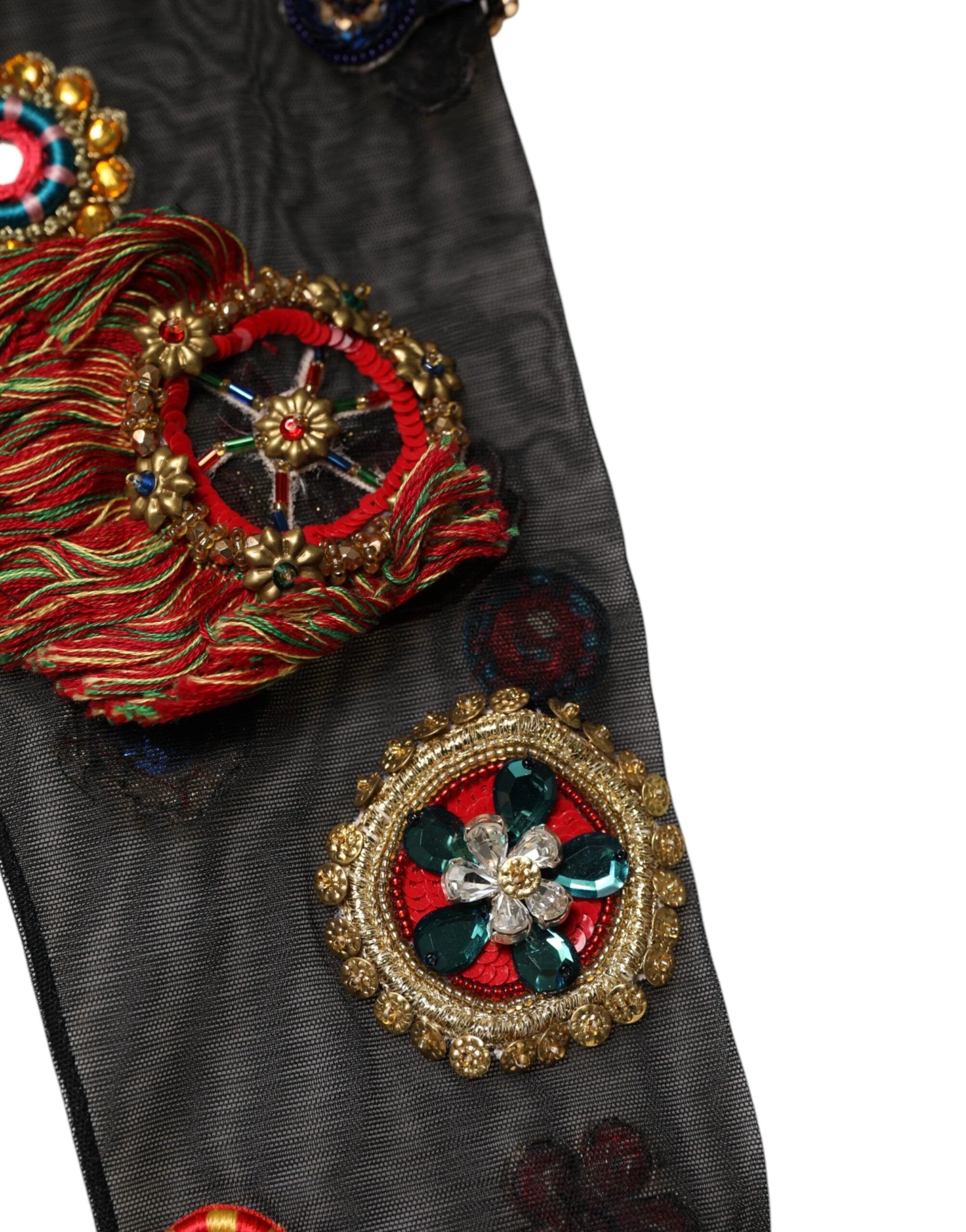 Dolce & Gabbana Black Stretch Carretto Crystal Stockings Socks by Dolce & Gabbana