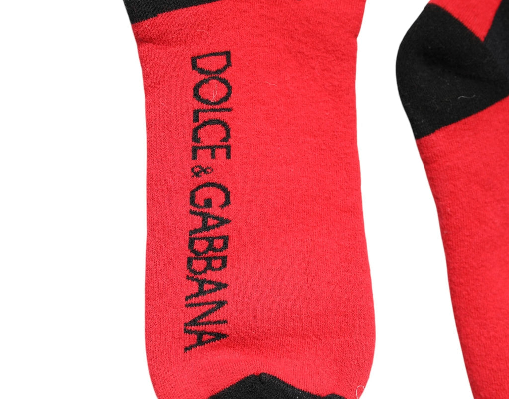 Dolce & Gabbana Red Cotton Stretch Printed Socks by Dolce & Gabbana