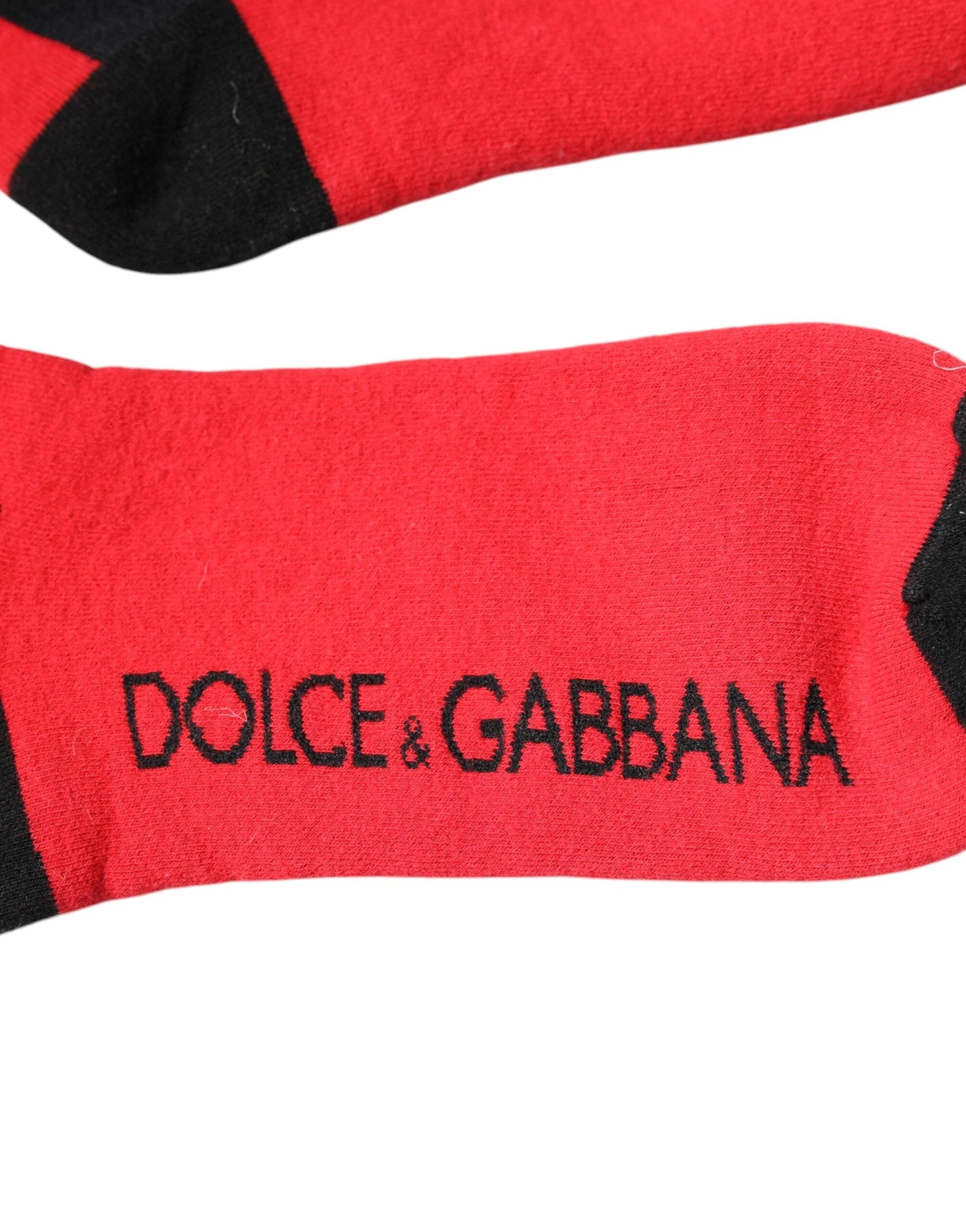 Dolce & Gabbana Red Cotton Stretch Printed Socks by Dolce & Gabbana