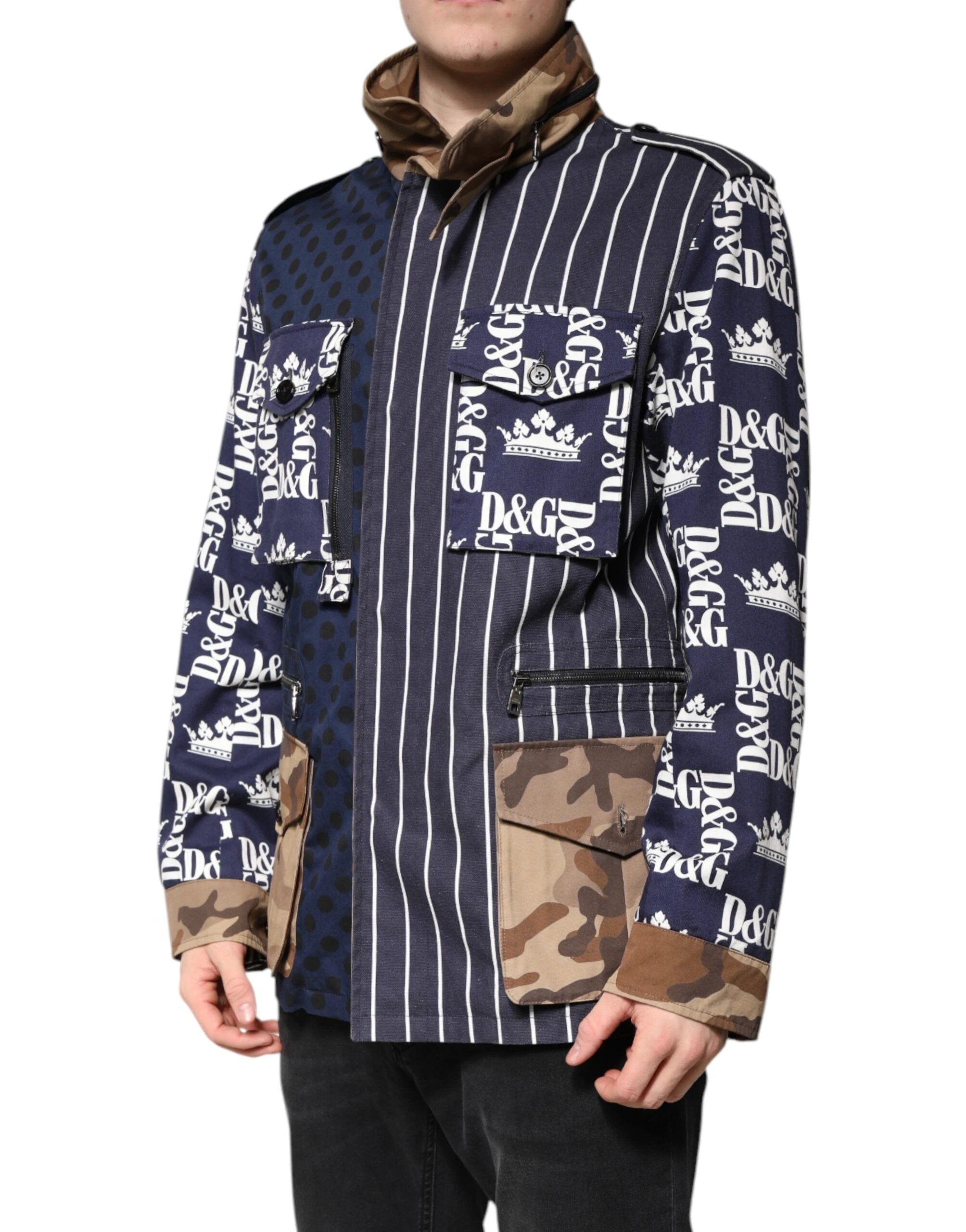 Dolce & Gabbana Multicolor Cotton Logo Patchwork Coat Jacket by Dolce & Gabbana