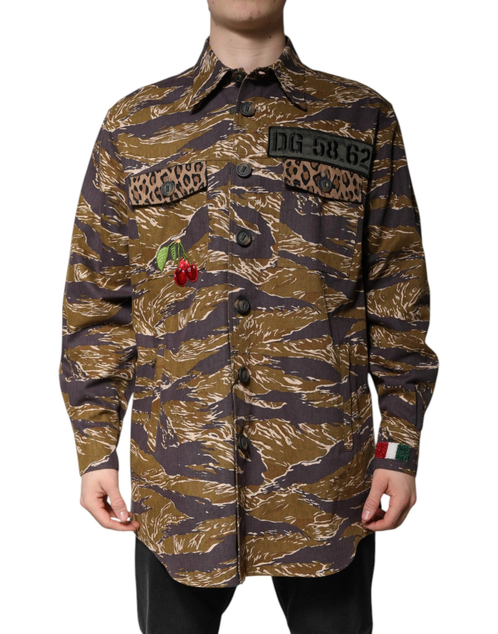 Dolce & Gabbana Brown Leopard Cotton Collared Coat Jacket by Dolce & Gabbana