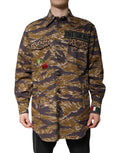 Dolce & Gabbana Brown Leopard Cotton Collared Coat Jacket by Dolce & Gabbana