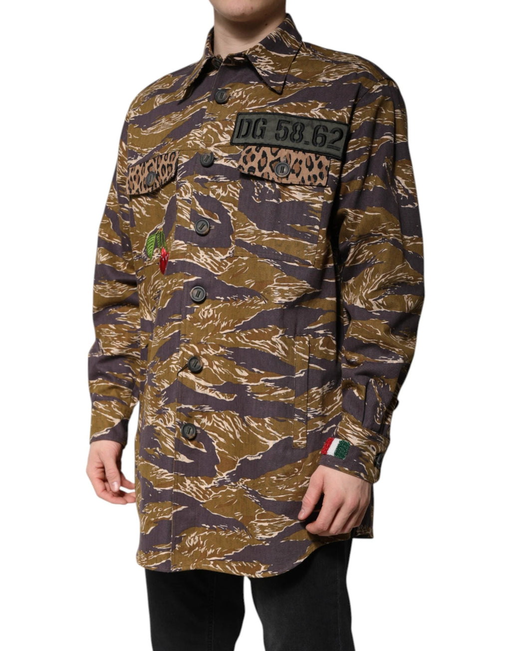 Dolce & Gabbana Brown Leopard Cotton Collared Coat Jacket by Dolce & Gabbana