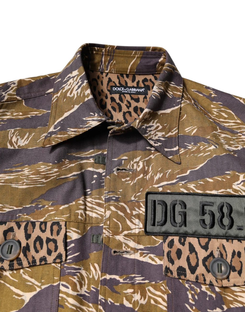 Dolce & Gabbana Brown Leopard Cotton Collared Coat Jacket by Dolce & Gabbana
