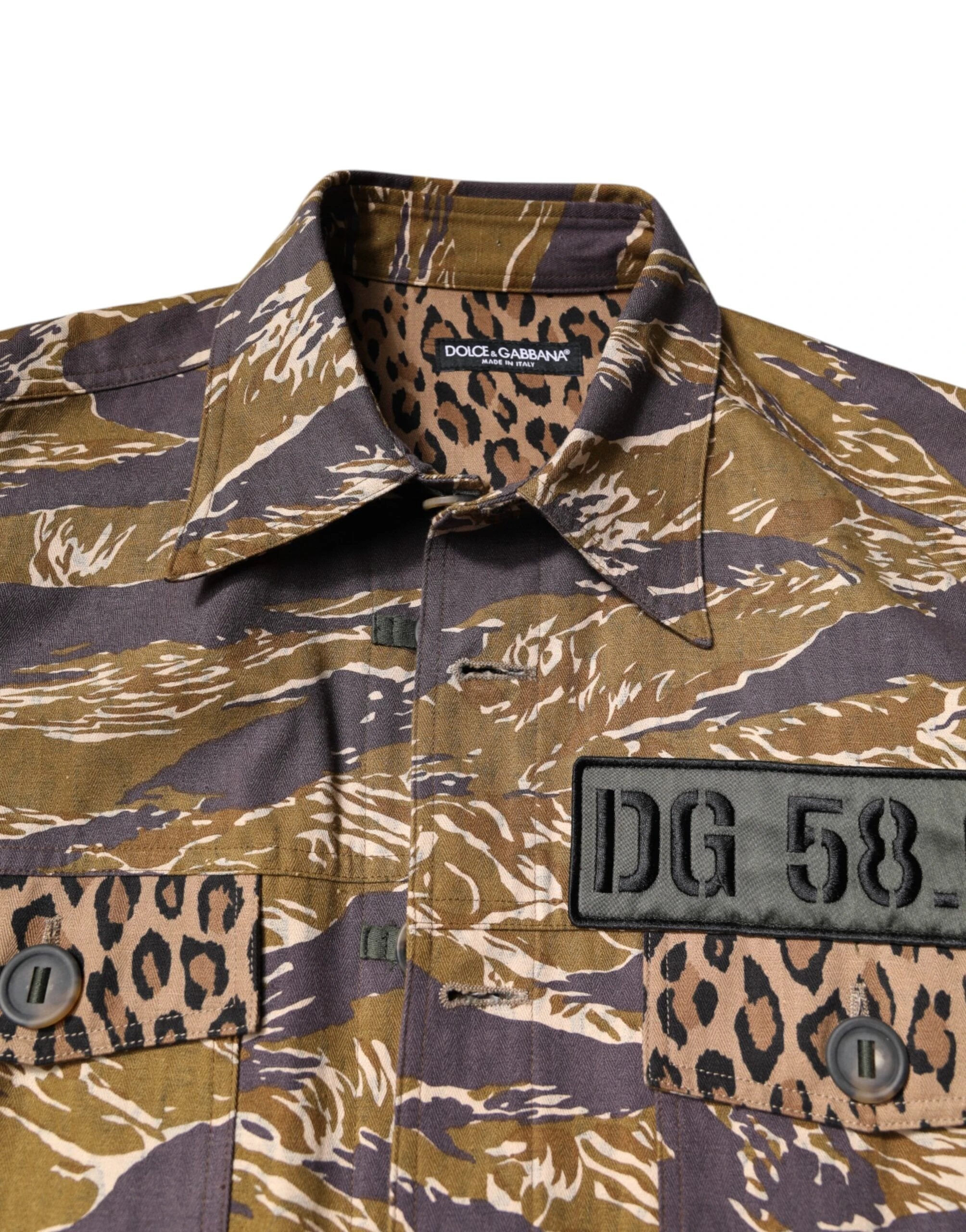 Dolce & Gabbana Brown Leopard Cotton Collared Coat Jacket by Dolce & Gabbana