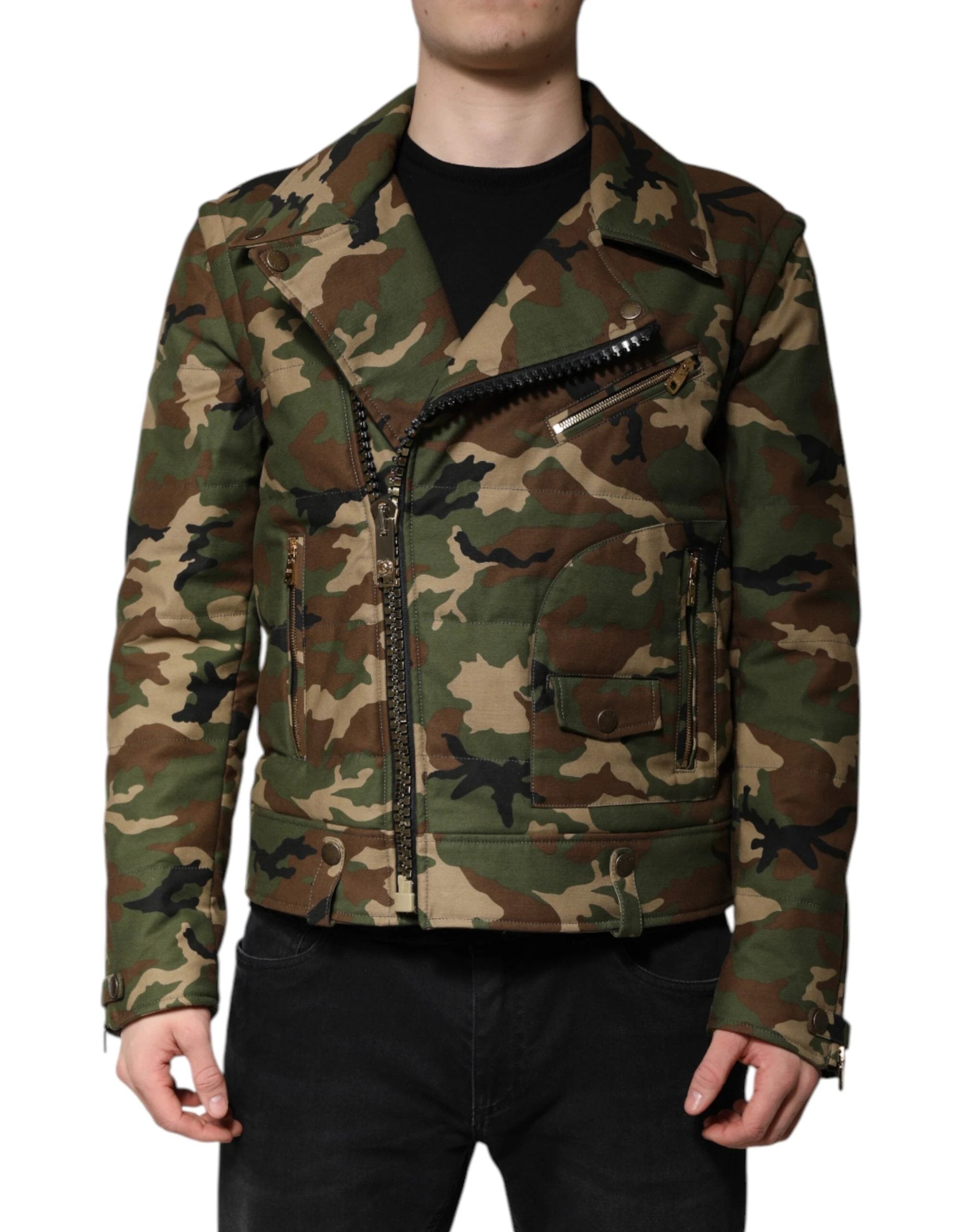 Dolce & Gabbana Multicolor Camouflage Nylon Biker Jacket by Dolce & Gabbana