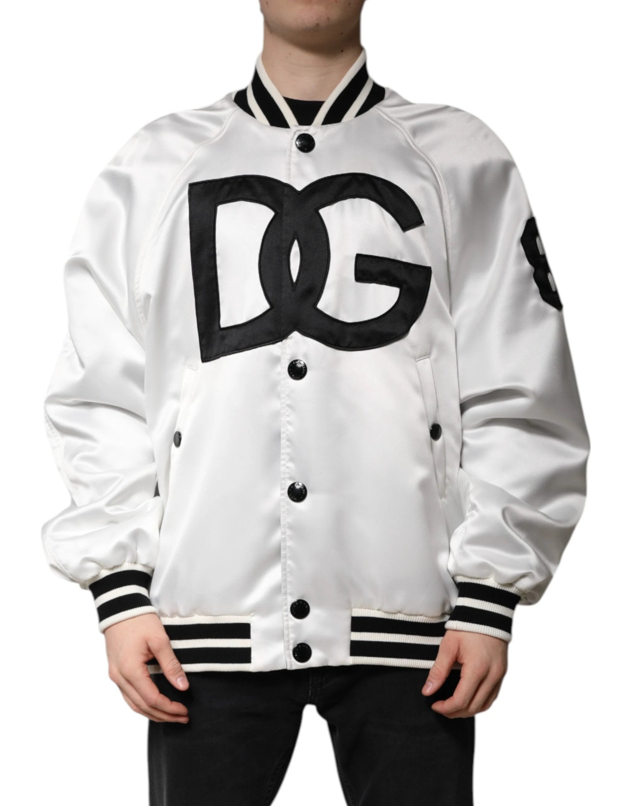 Dolce & Gabbana White DG Logo Polyester Jersey Bomber Jacket by Dolce & Gabbana