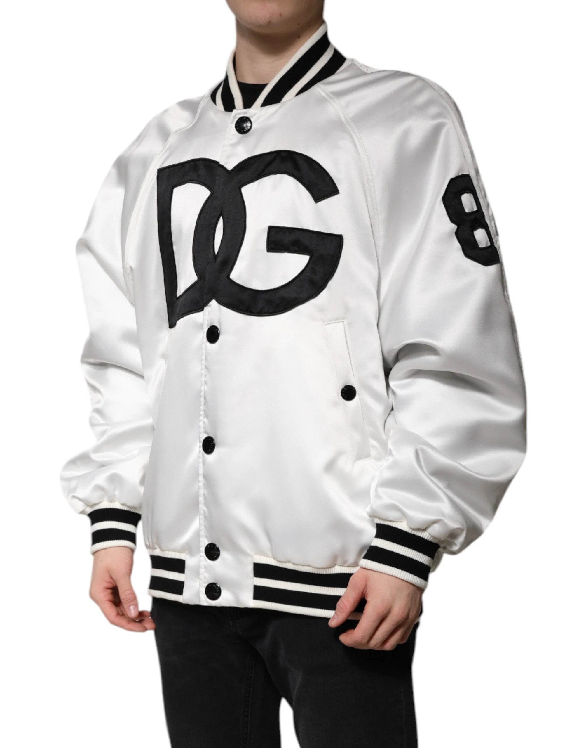 Dolce & Gabbana White DG Logo Polyester Jersey Bomber Jacket by Dolce & Gabbana