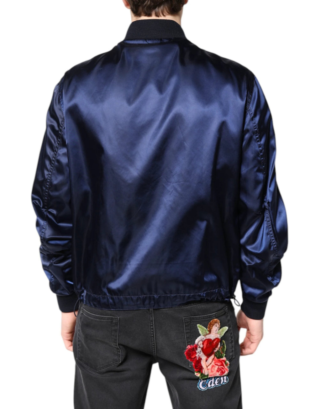 Dolce & Gabbana Blue Nylon DG Crown Full Zip Bomber Jacket by Dolce & Gabbana