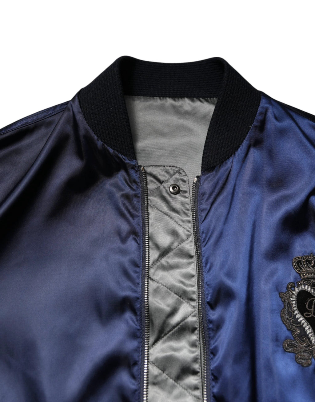 Dolce & Gabbana Blue Nylon DG Crown Full Zip Bomber Jacket by Dolce & Gabbana