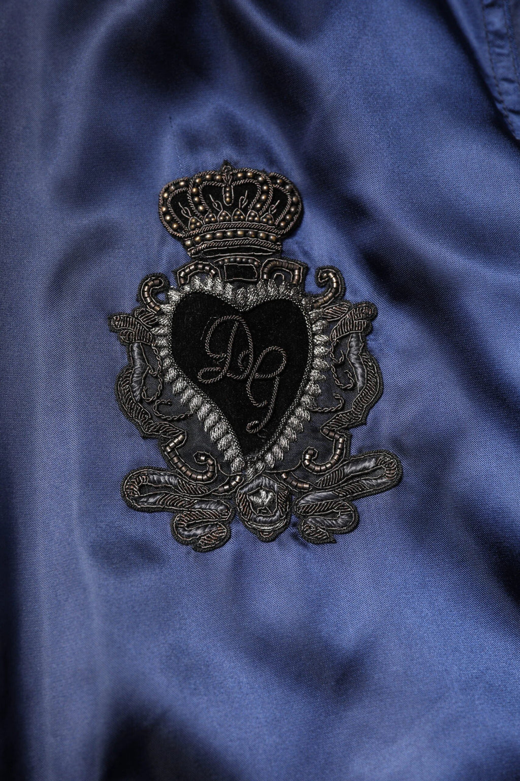 Dolce & Gabbana Blue Nylon DG Crown Full Zip Bomber Jacket by Dolce & Gabbana