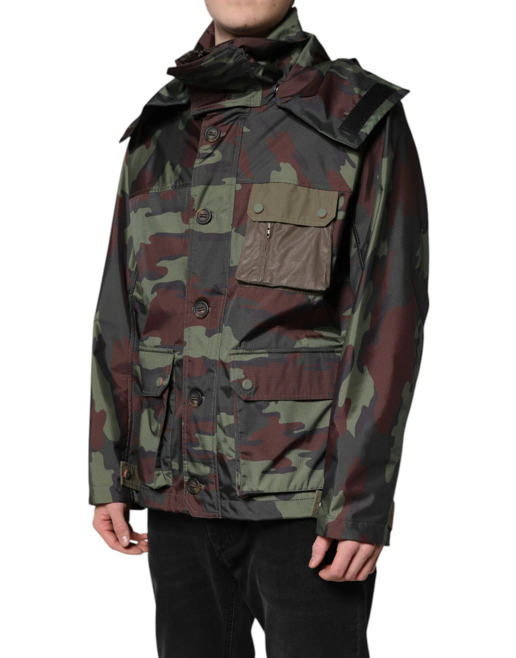 Dolce & Gabbana Multicolor Camouflage Button Hooded Jacket by Dolce & Gabbana
