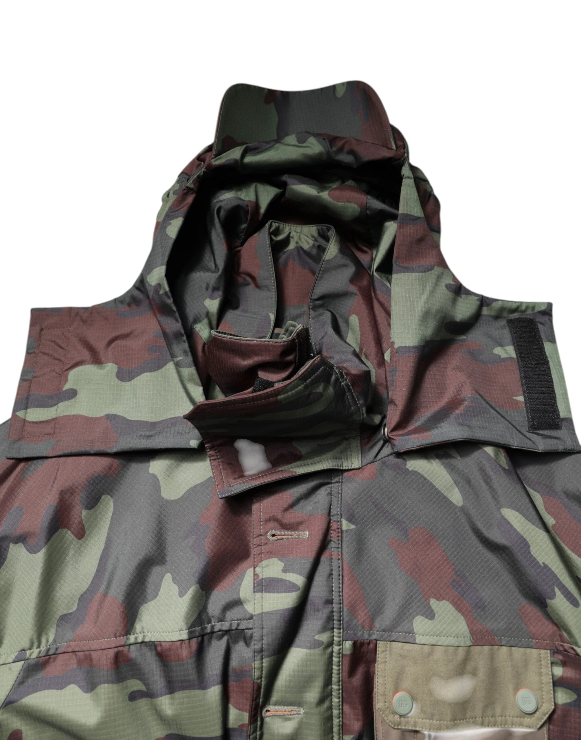 Dolce & Gabbana Multicolor Camouflage Button Hooded Jacket by Dolce & Gabbana