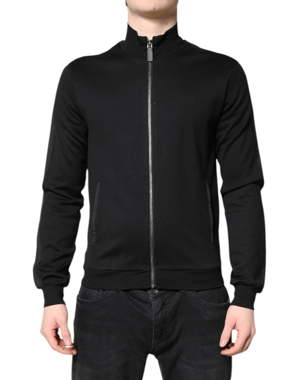 Dolce & Gabbana Black Cotton Logo Full Zip Men Bomber Jacket by Dolce & Gabbana