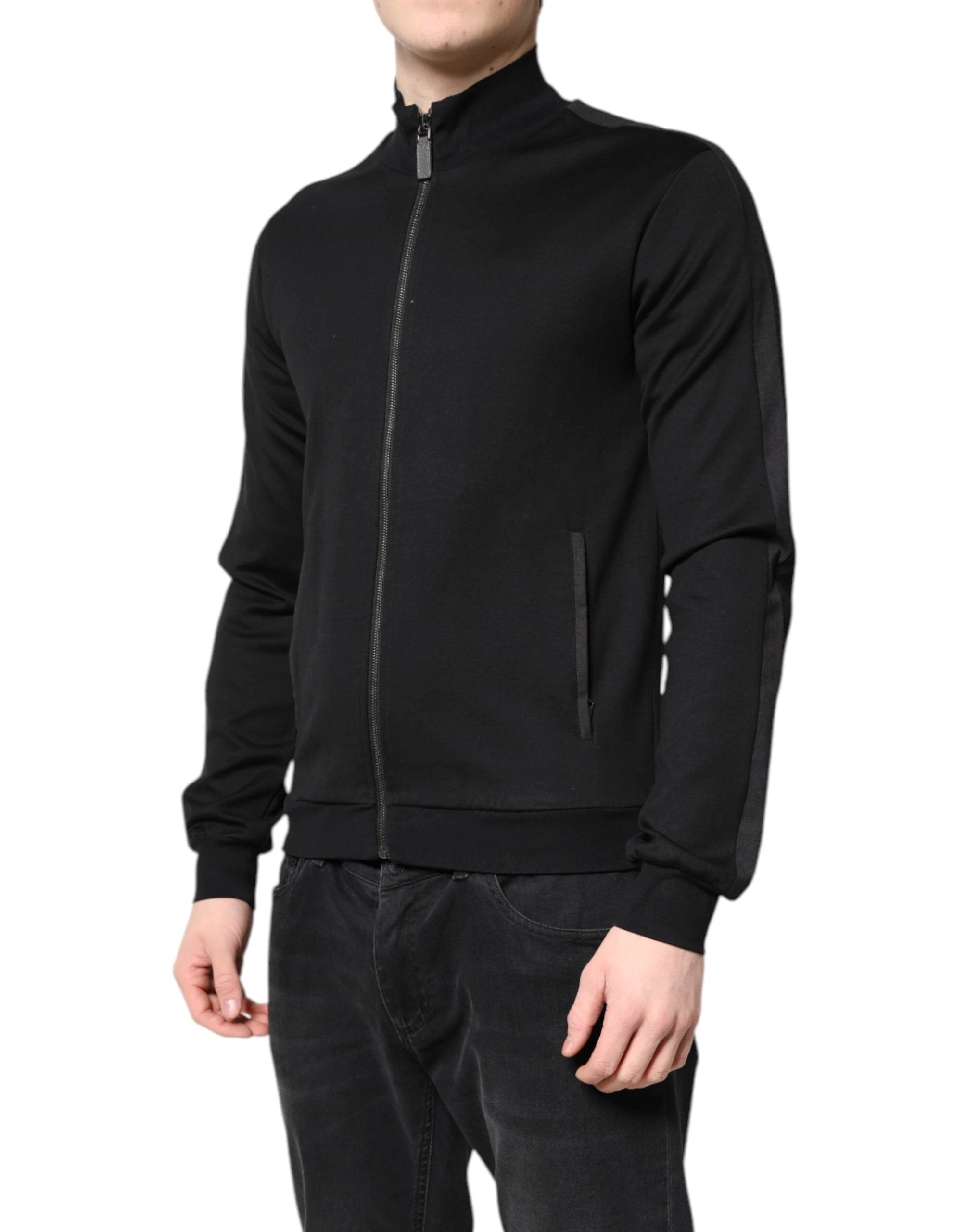 Dolce & Gabbana Black Cotton Logo Full Zip Men Bomber Jacket by Dolce & Gabbana