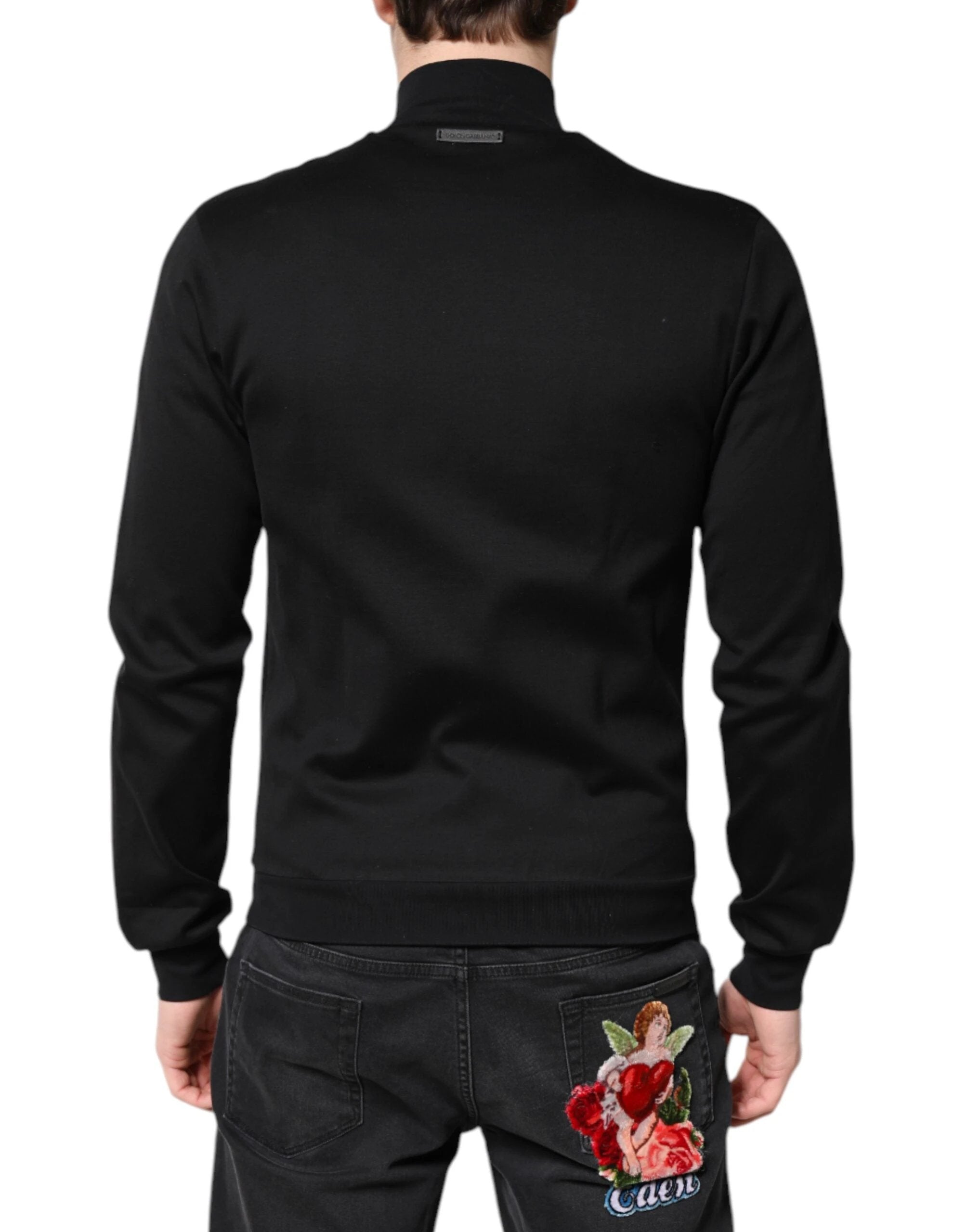 Dolce & Gabbana Black Cotton Logo Full Zip Men Bomber Jacket by Dolce & Gabbana