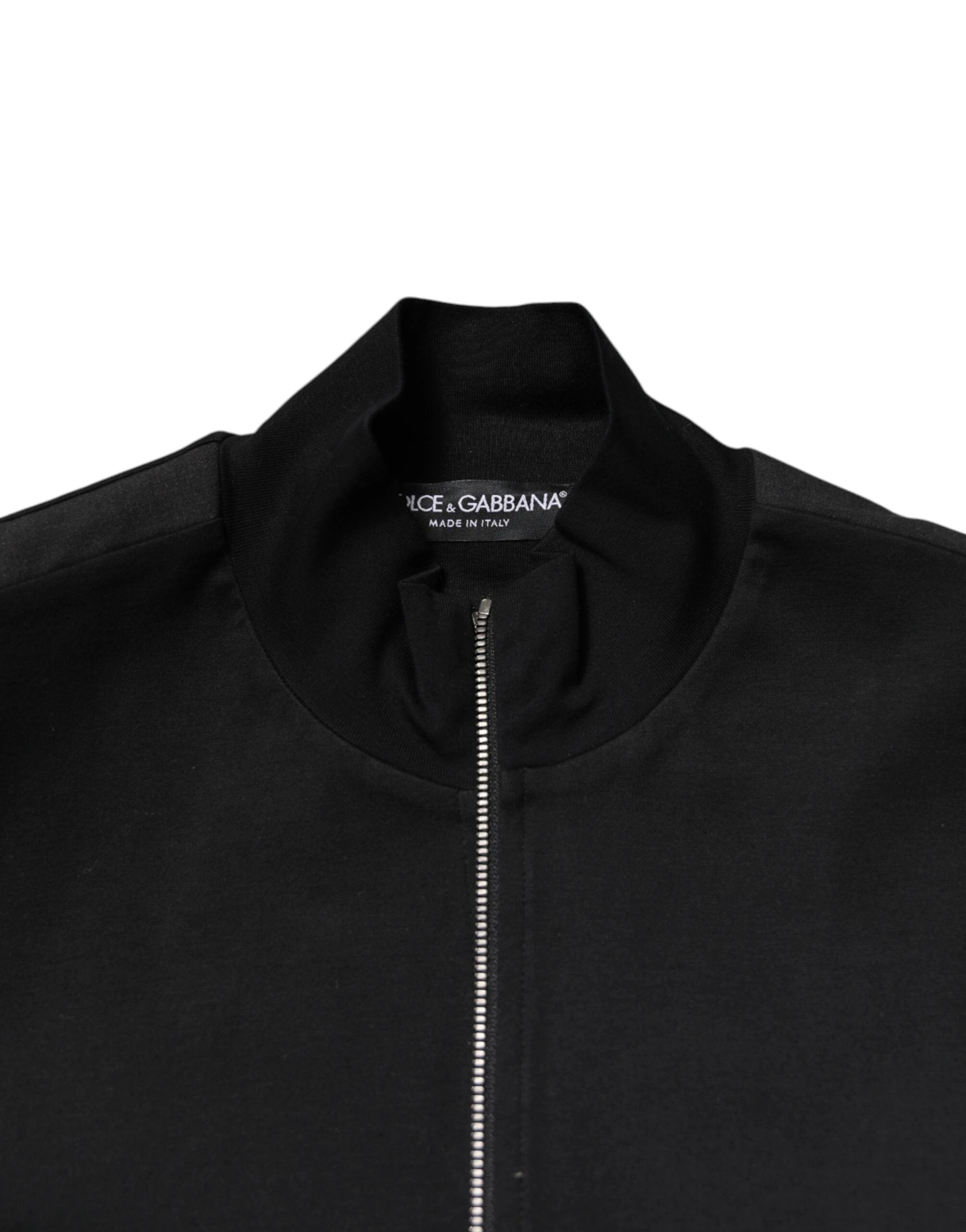 Dolce & Gabbana Black Cotton Logo Full Zip Men Bomber Jacket by Dolce & Gabbana