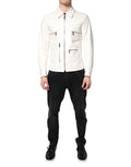 Dolce & Gabbana White Collared Full Zip Biker Coat Jacket by Dolce & Gabbana