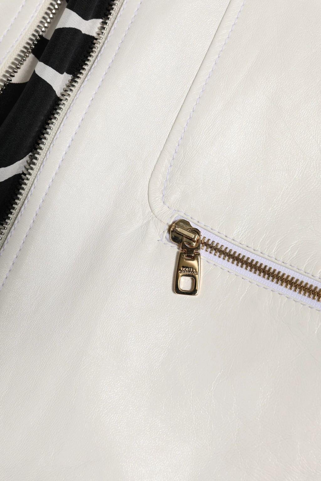 Dolce & Gabbana White Collared Full Zip Biker Coat Jacket by Dolce & Gabbana