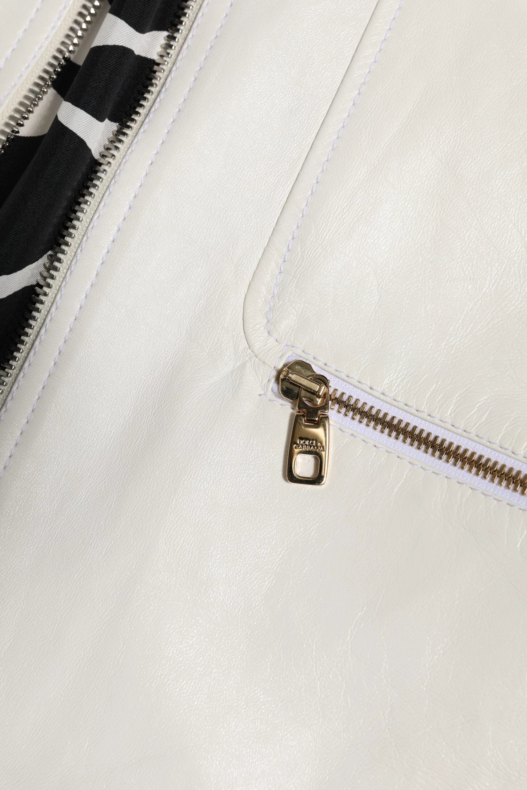 Dolce & Gabbana White Collared Full Zip Biker Coat Jacket by Dolce & Gabbana