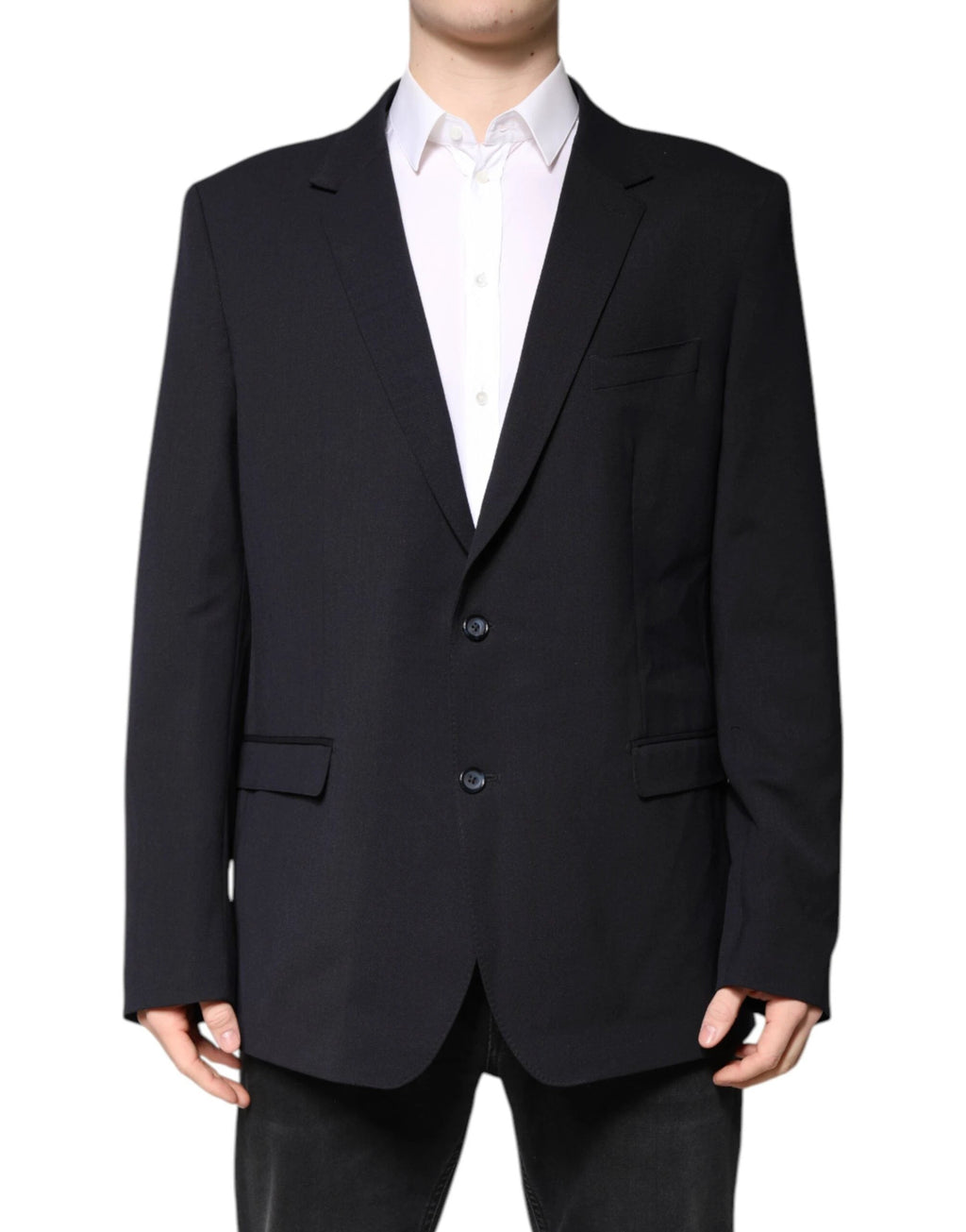 Dolce & Gabbana Dark Blue Wool Single Breasted Coat Blazer by Dolce & Gabbana