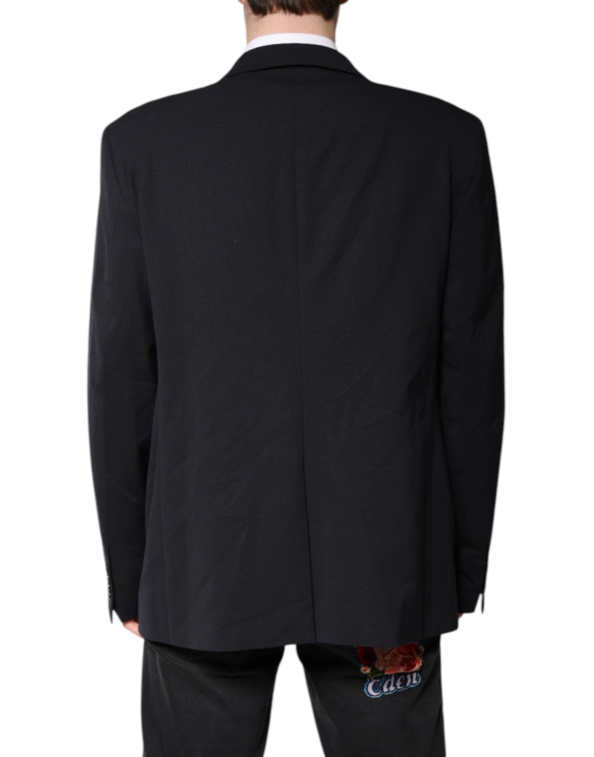 Dolce & Gabbana Dark Blue Wool Single Breasted Coat Blazer by Dolce & Gabbana