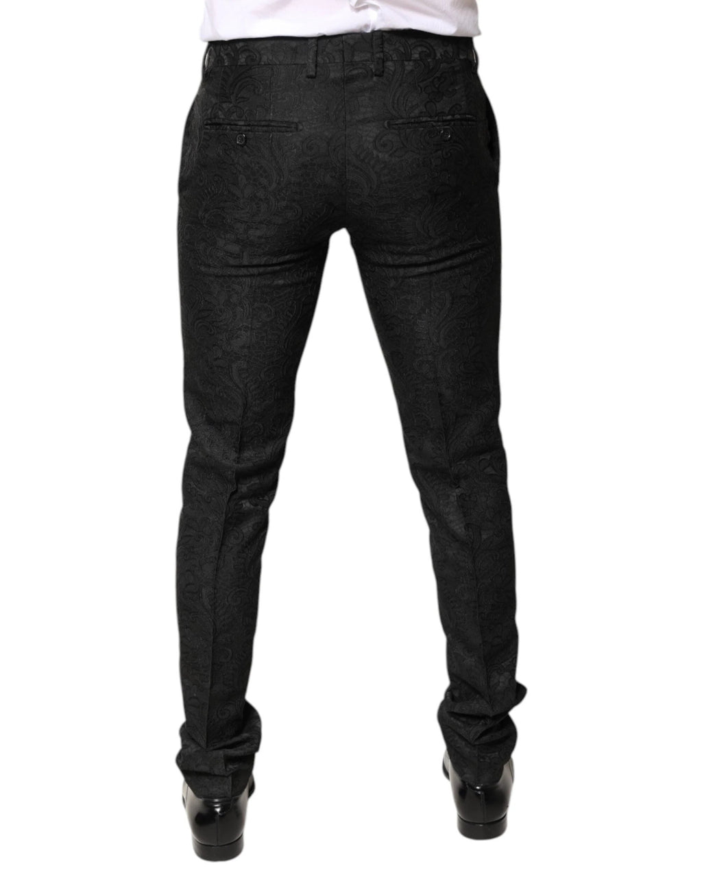 Dolce & Gabbana Black Floral Jacquard Mid Waist Dress Pants by Dolce & Gabbana