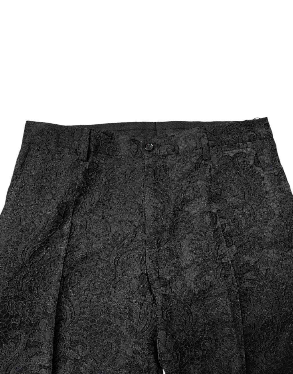 Dolce & Gabbana Black Floral Jacquard Mid Waist Dress Pants by Dolce & Gabbana