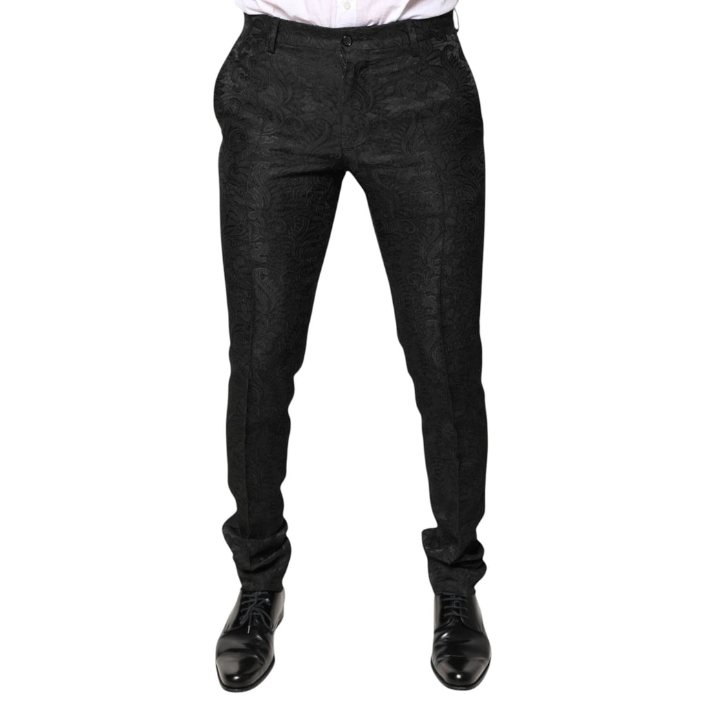 Dolce & Gabbana Black Floral Jacquard Mid Waist Dress Pants by Dolce & Gabbana