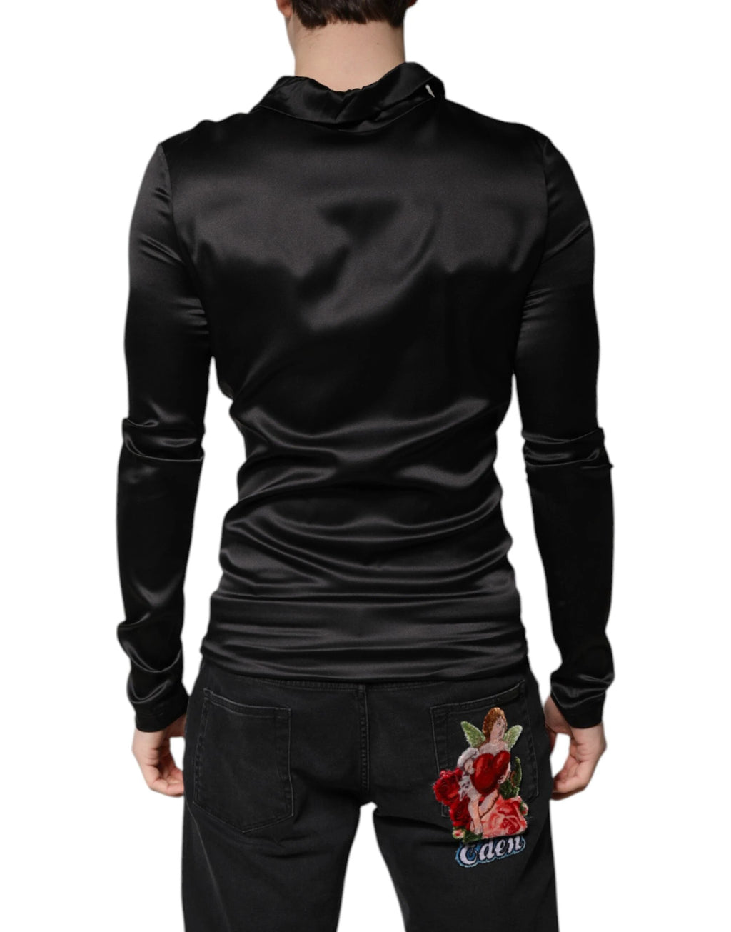 Dolce & Gabbana Black Silk Turtleneck Men Pullover Sweater by Dolce & Gabbana