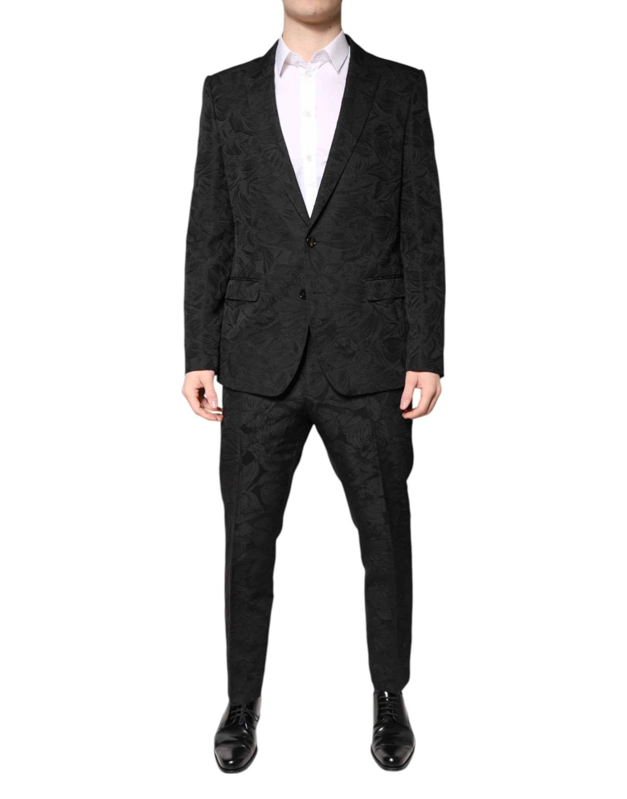 Dolce & Gabbana Black Polyester Floral Jacquard 2 Piece Suit by Dolce & Gabbana