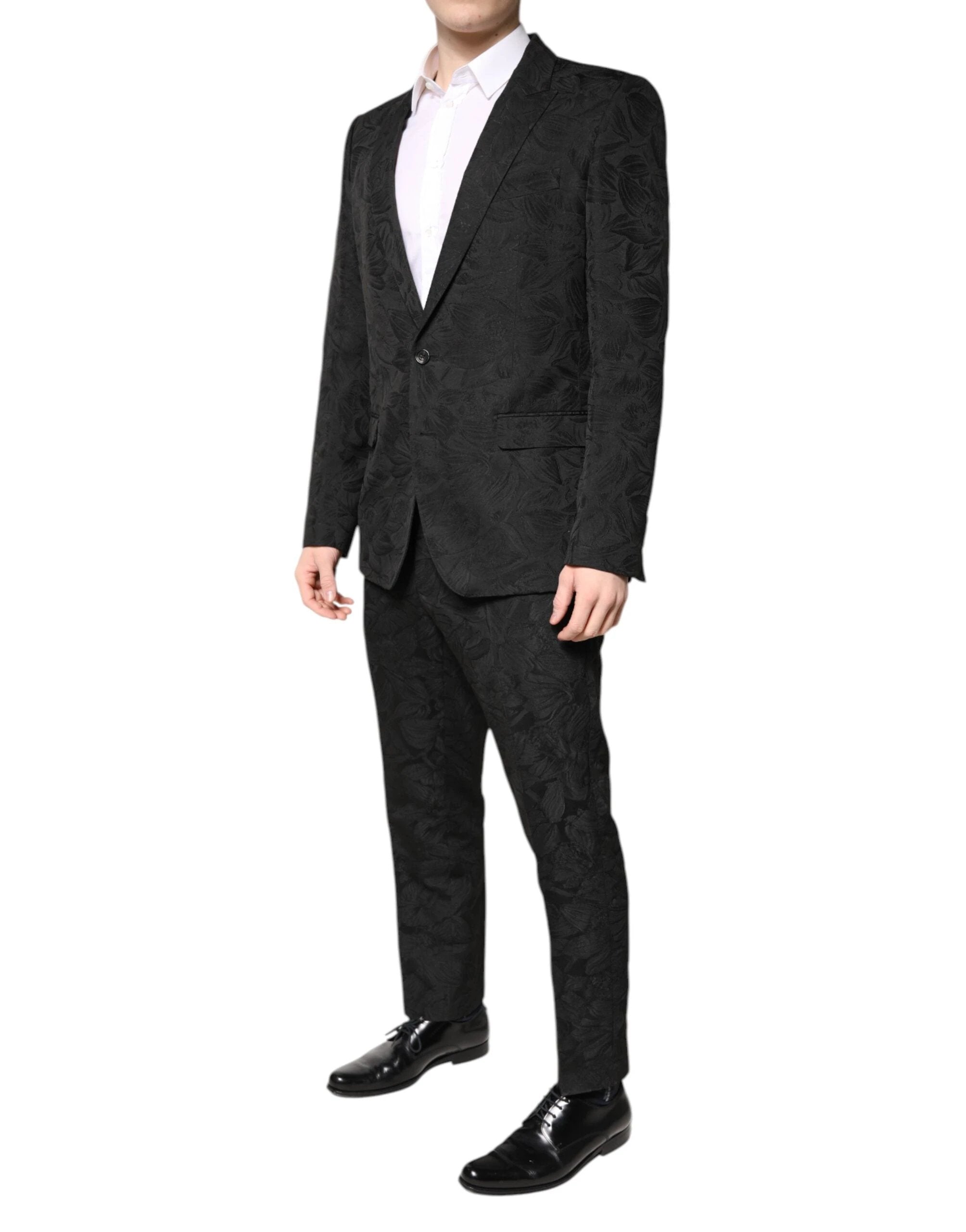 Dolce & Gabbana Black Polyester Floral Jacquard 2 Piece Suit by Dolce & Gabbana