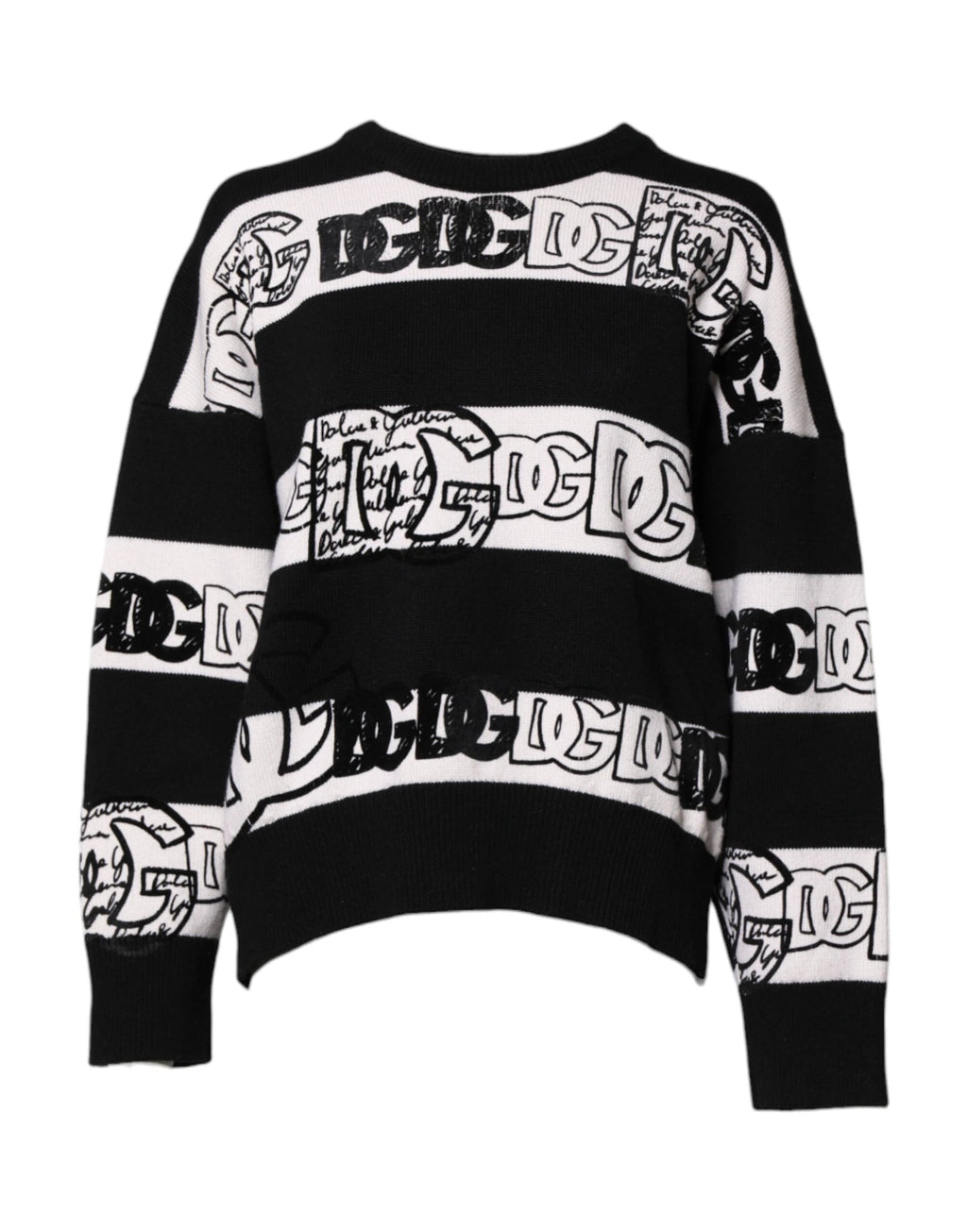 Dolce & Gabbana Black White Logo Print Wool Pullover Sweater by Dolce & Gabbana