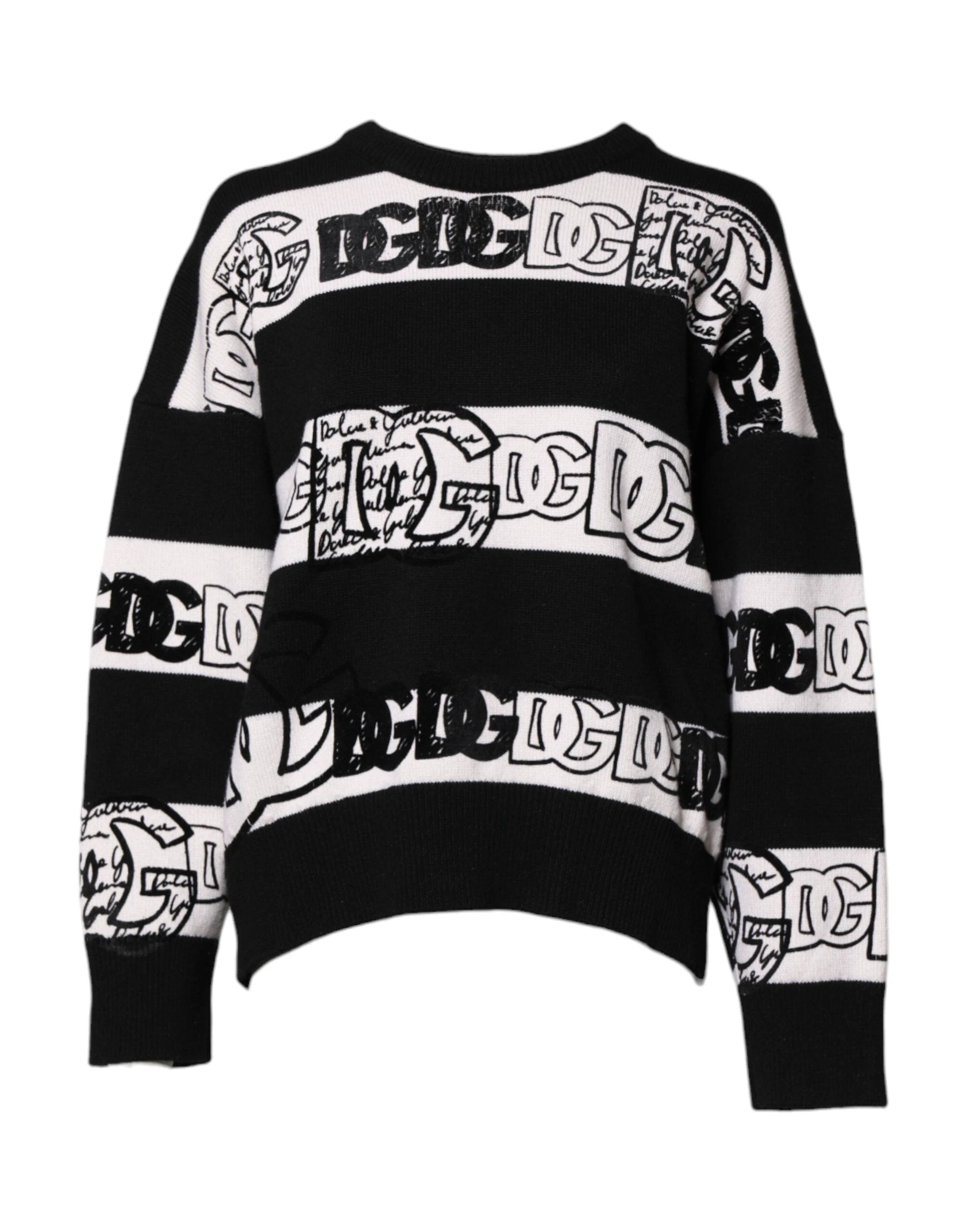 Dolce & Gabbana Black White Logo Print Wool Pullover Sweater by Dolce & Gabbana
