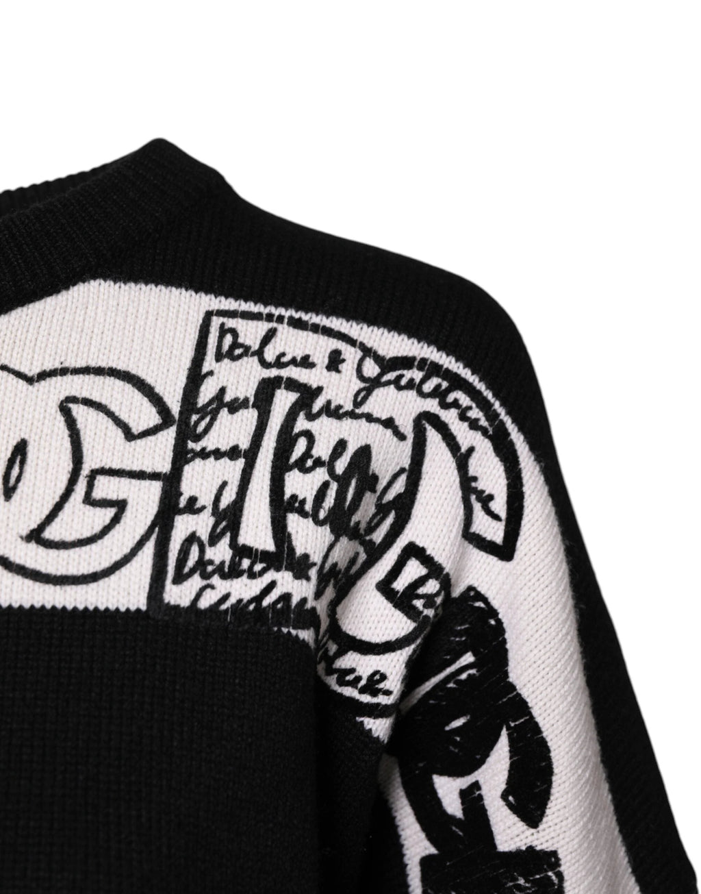 Dolce & Gabbana Black White Logo Print Wool Pullover Sweater by Dolce & Gabbana