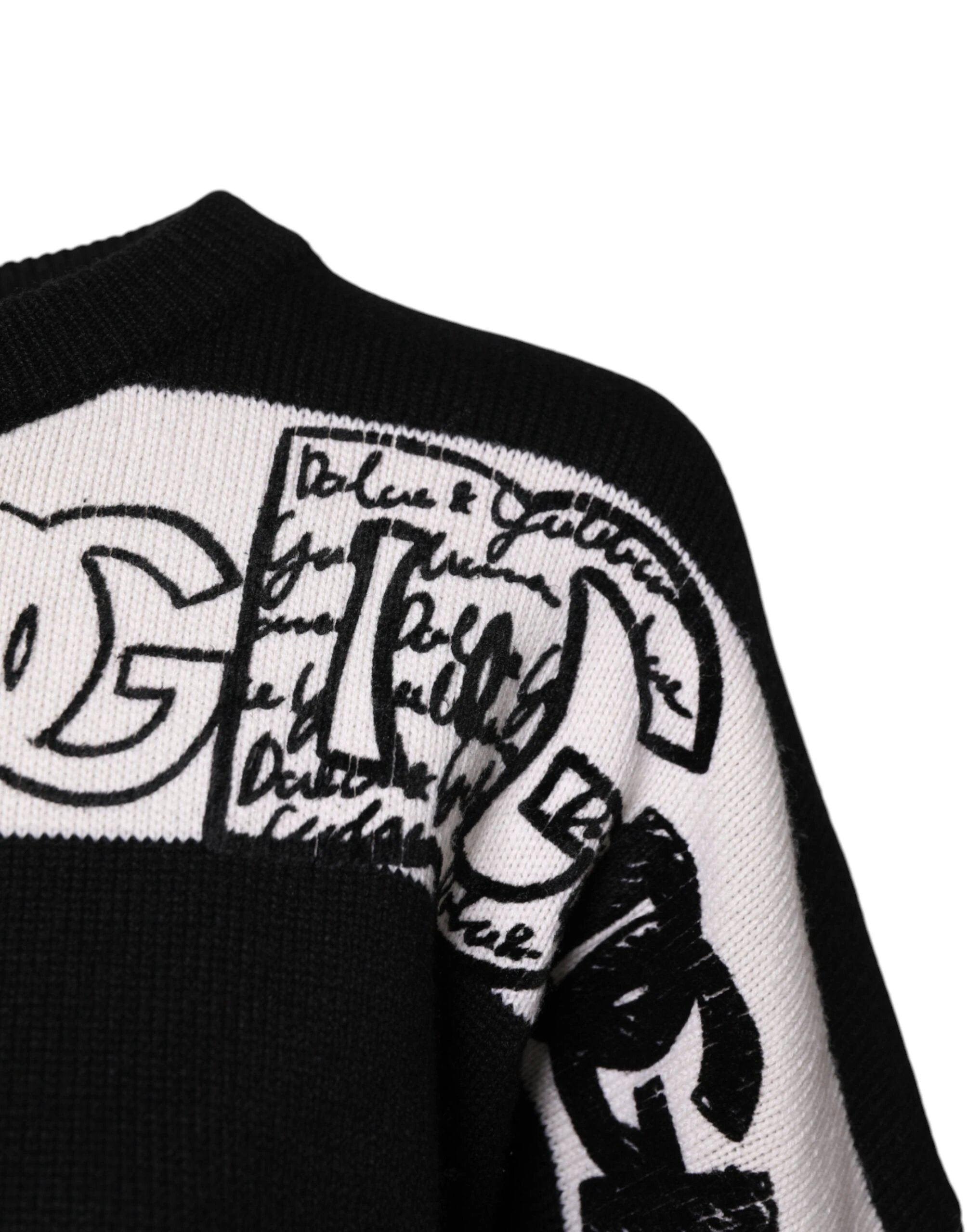 Dolce & Gabbana Black White Logo Print Wool Pullover Sweater by Dolce & Gabbana