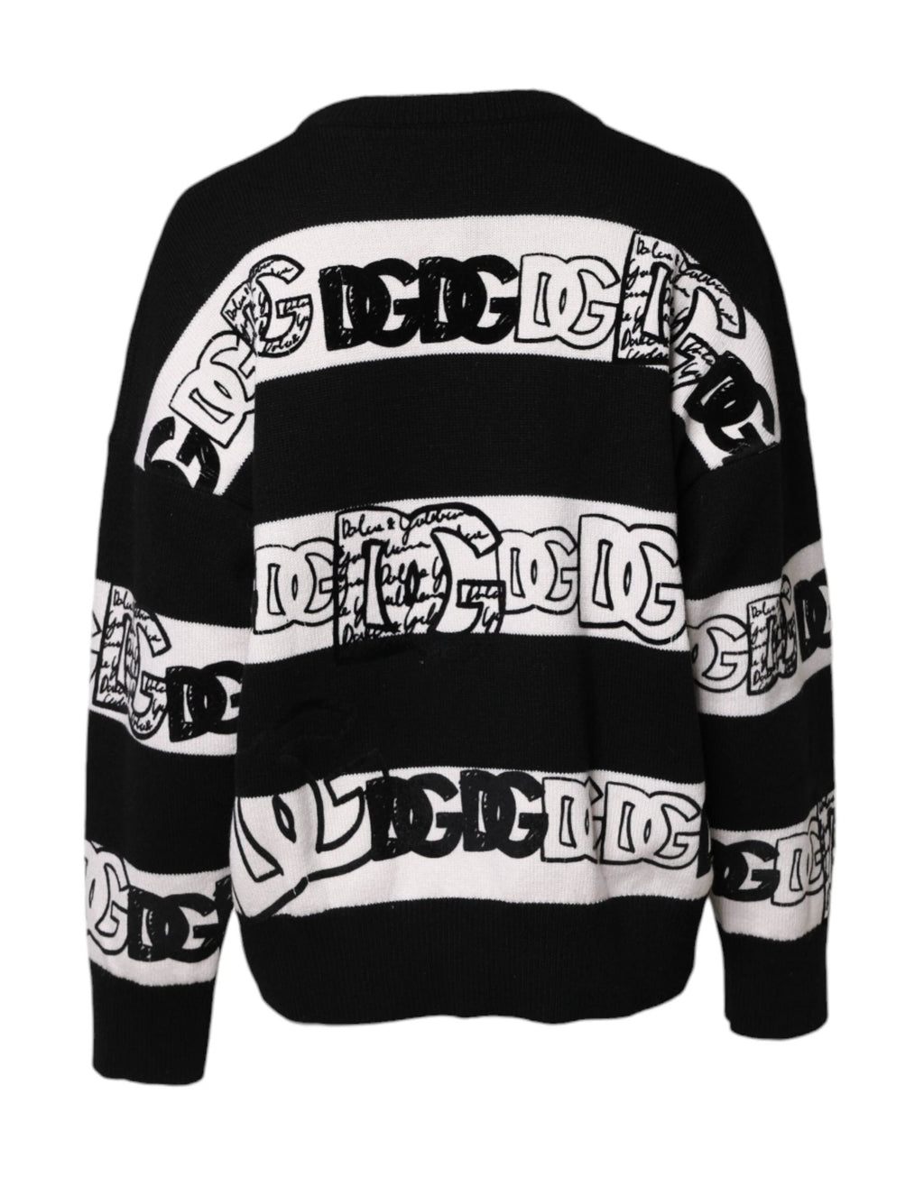 Dolce & Gabbana Black White Logo Print Wool Pullover Sweater by Dolce & Gabbana
