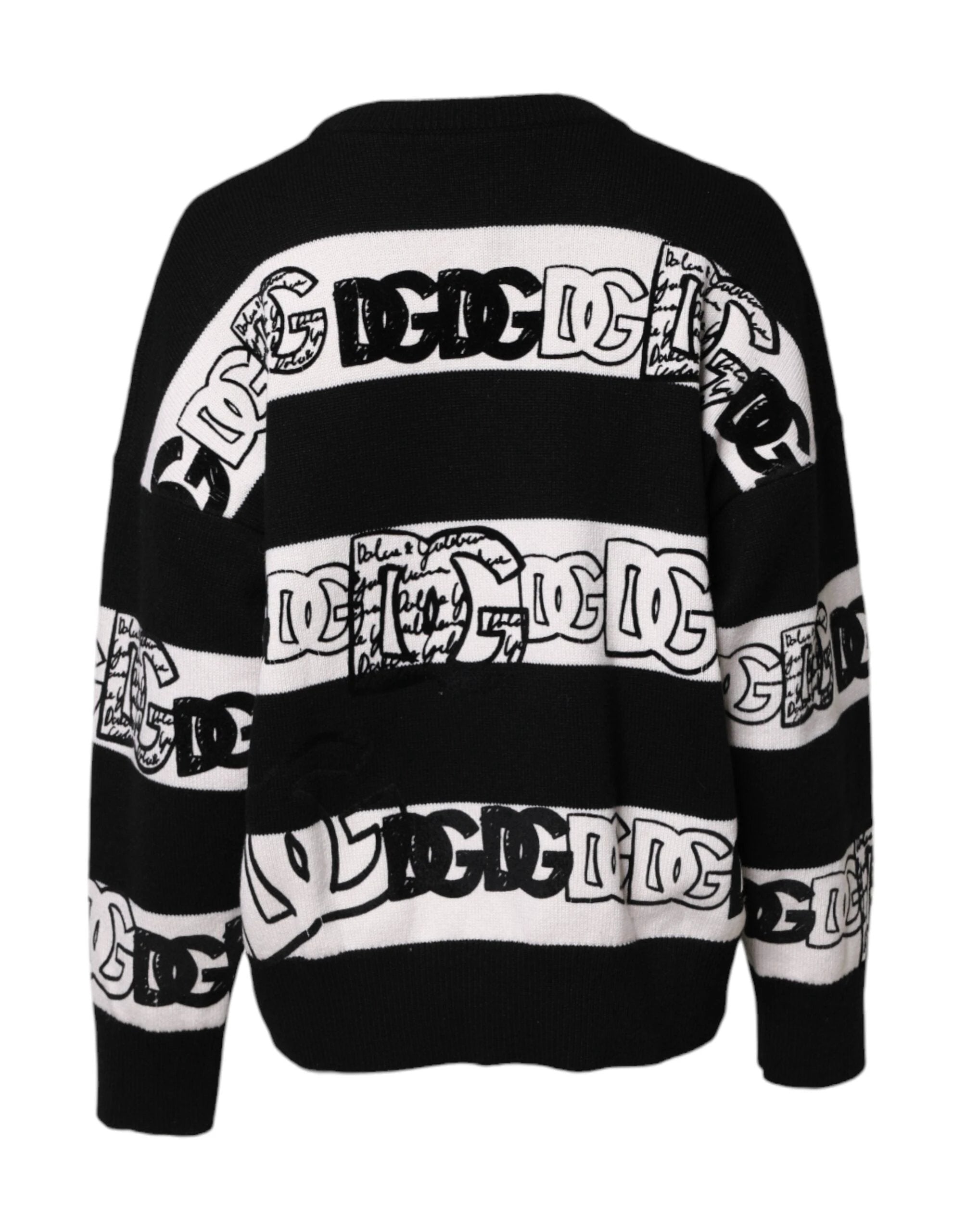 Dolce & Gabbana Black White Logo Print Wool Pullover Sweater by Dolce & Gabbana
