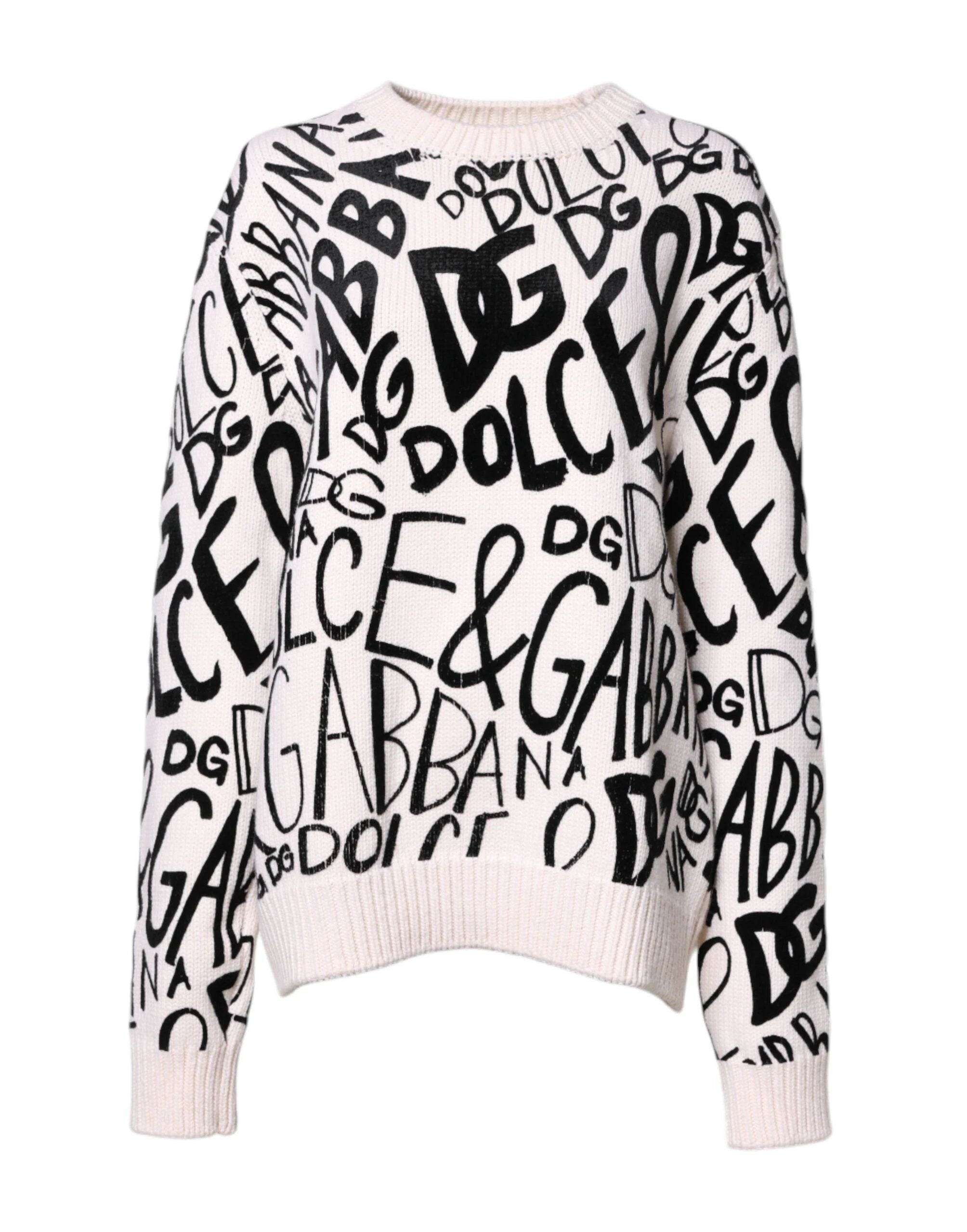 Dolce & Gabbana White Black Logo Print Women Pullover Sweater by Dolce & Gabbana