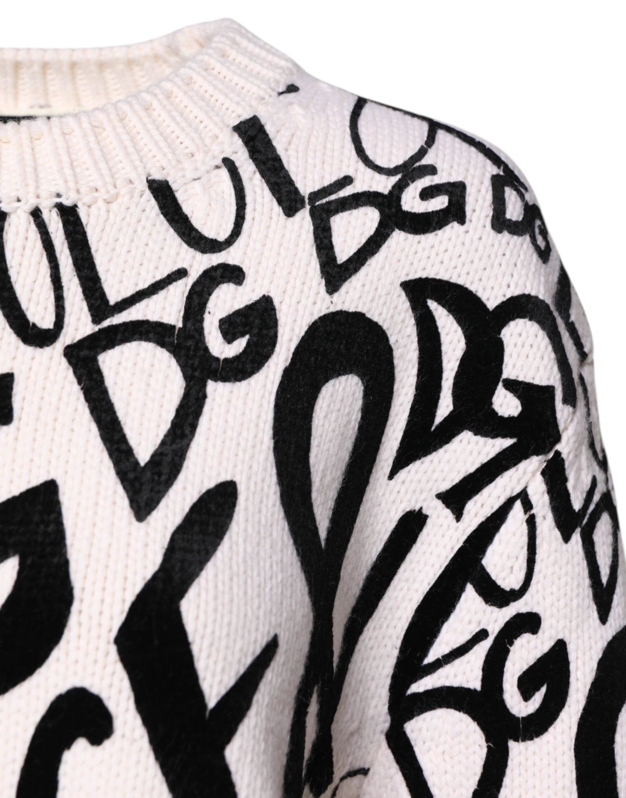 Dolce & Gabbana White Black Logo Print Women Pullover Sweater by Dolce & Gabbana
