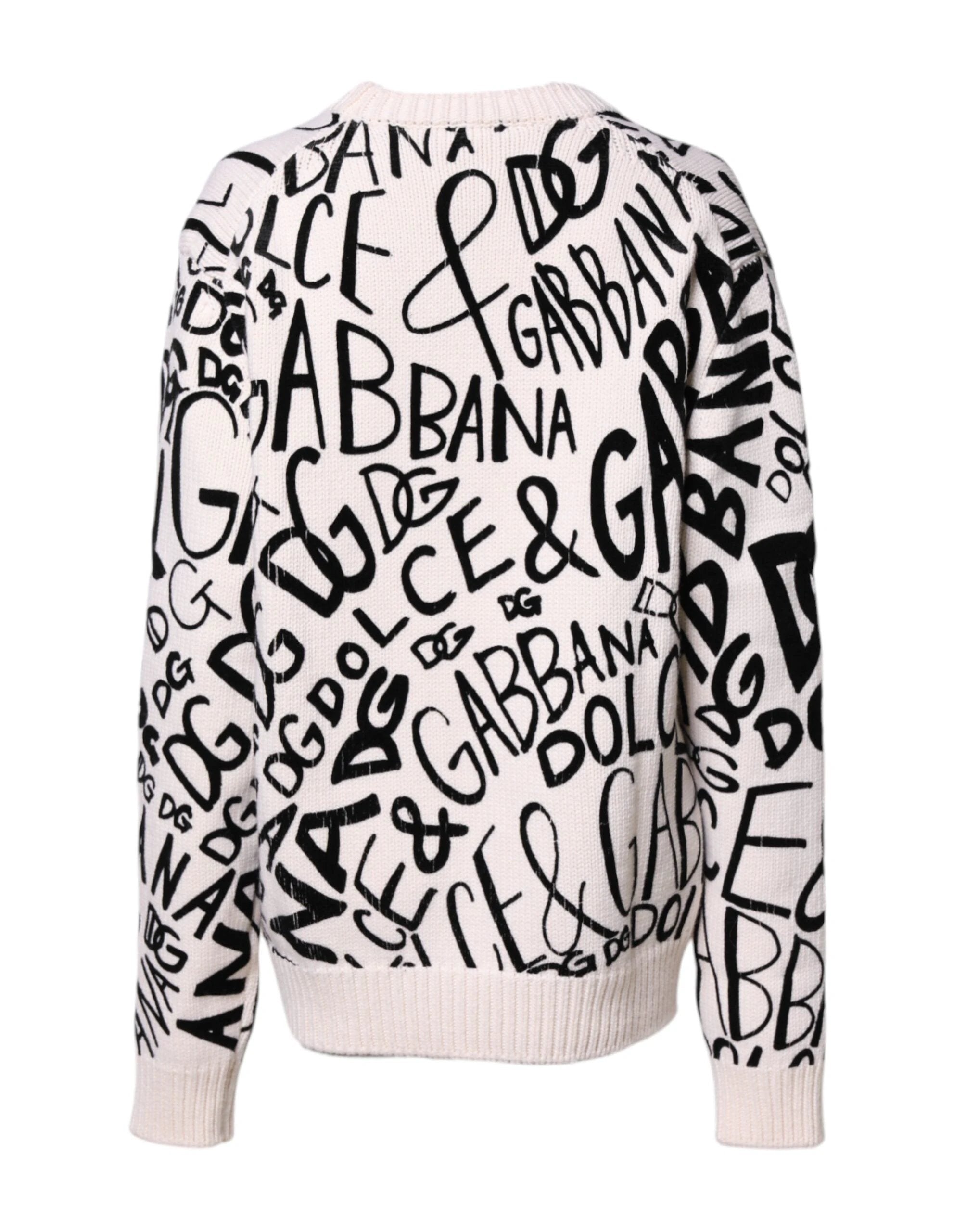 Dolce & Gabbana White Black Logo Print Women Pullover Sweater by Dolce & Gabbana