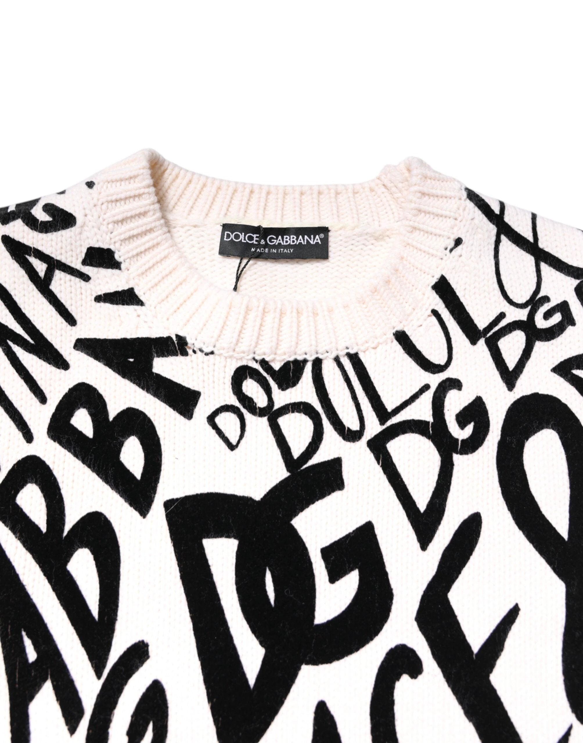 Dolce & Gabbana White Black Logo Print Women Pullover Sweater by Dolce & Gabbana