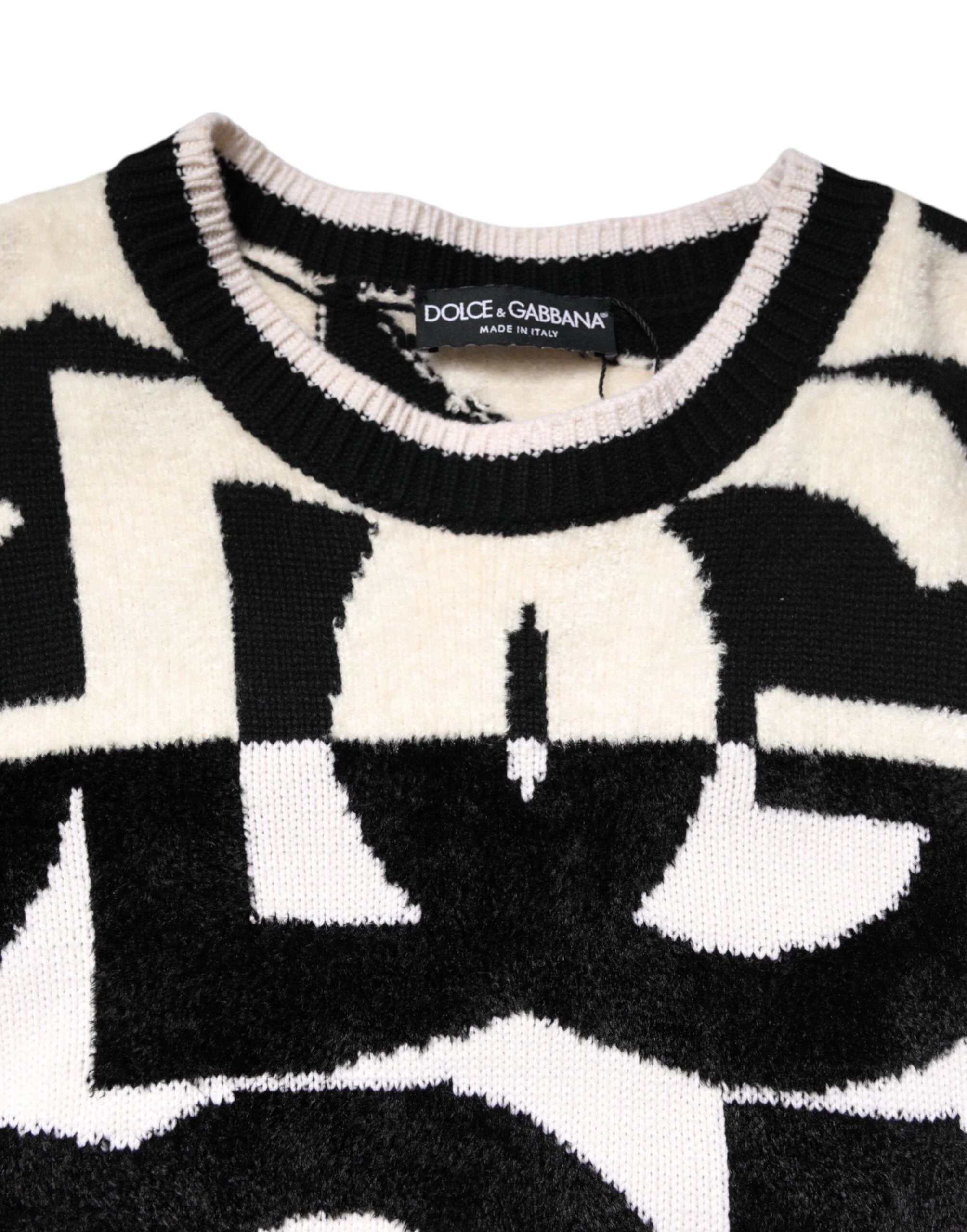Dolce & Gabbana White Black Logo Print Women Pullover Sweater by Dolce & Gabbana